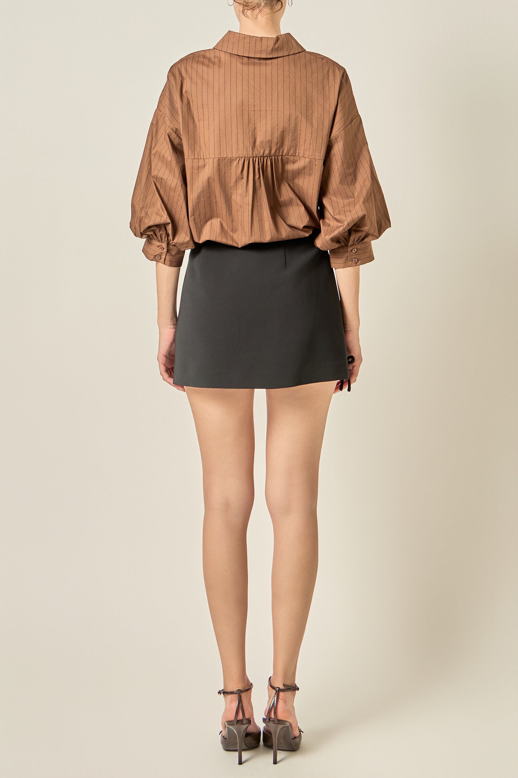 Pinstripe Balloon Sleeve Shirt