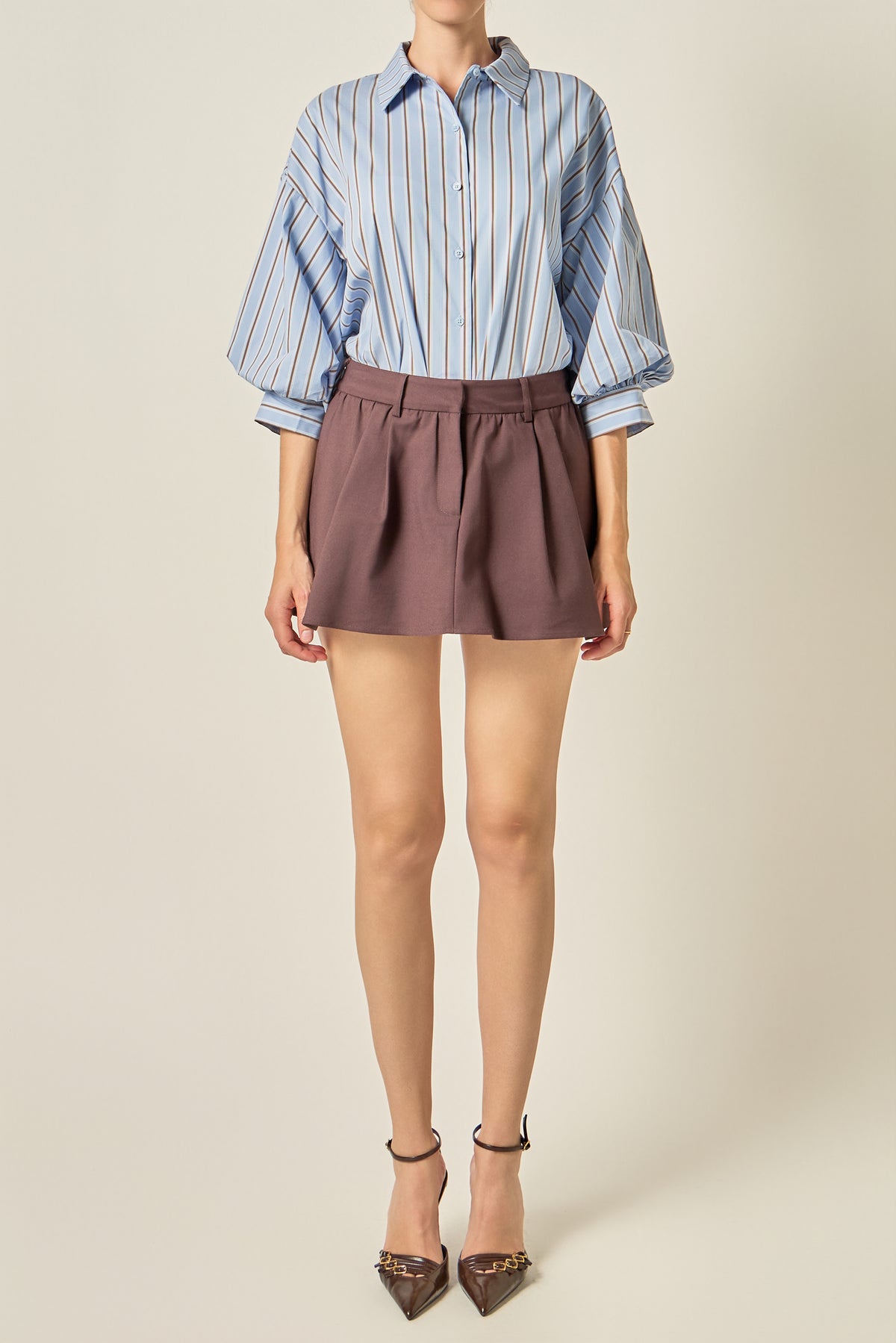 Striped Balloon Sleeve Shirt