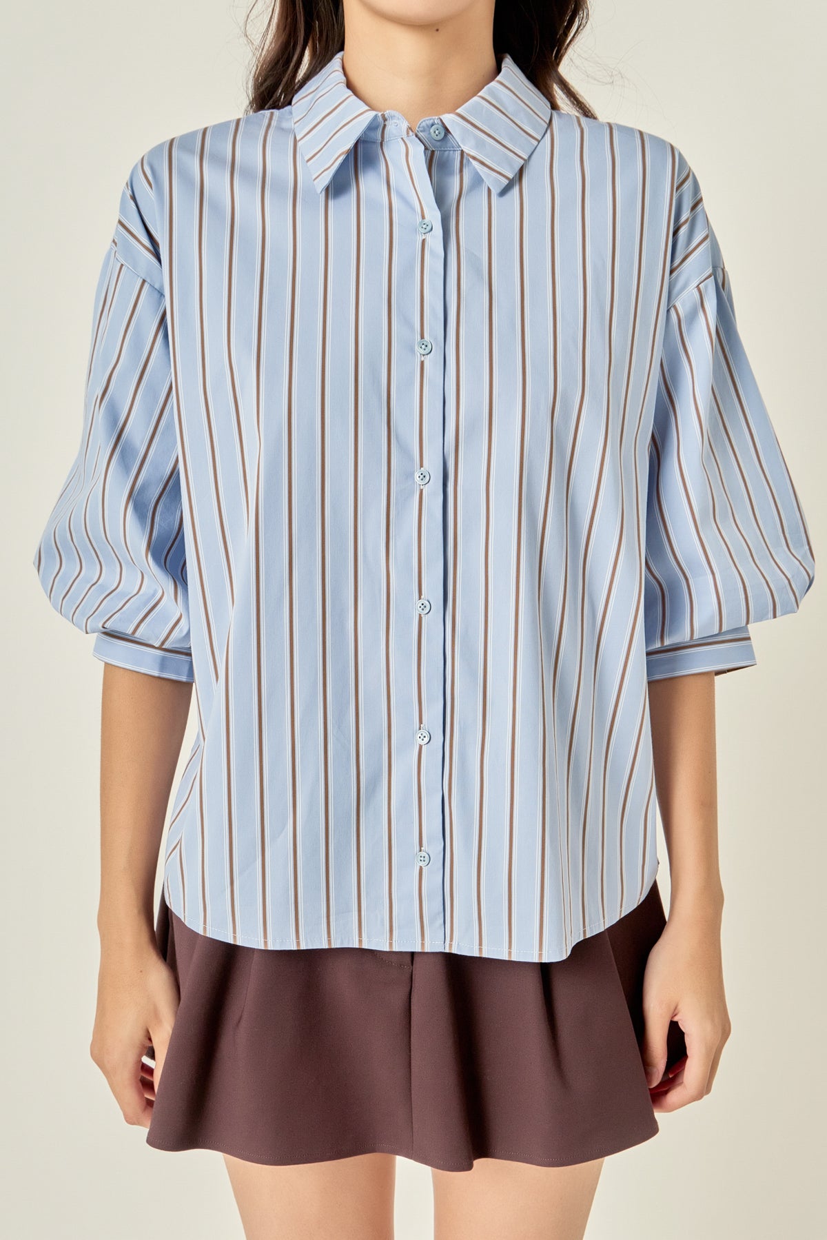 Striped Balloon Sleeve Shirt
