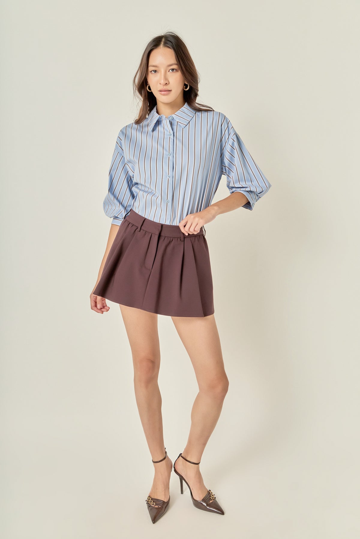 Striped Balloon Sleeve Shirt