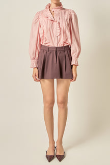 Ruffle Trim Striped Blouse