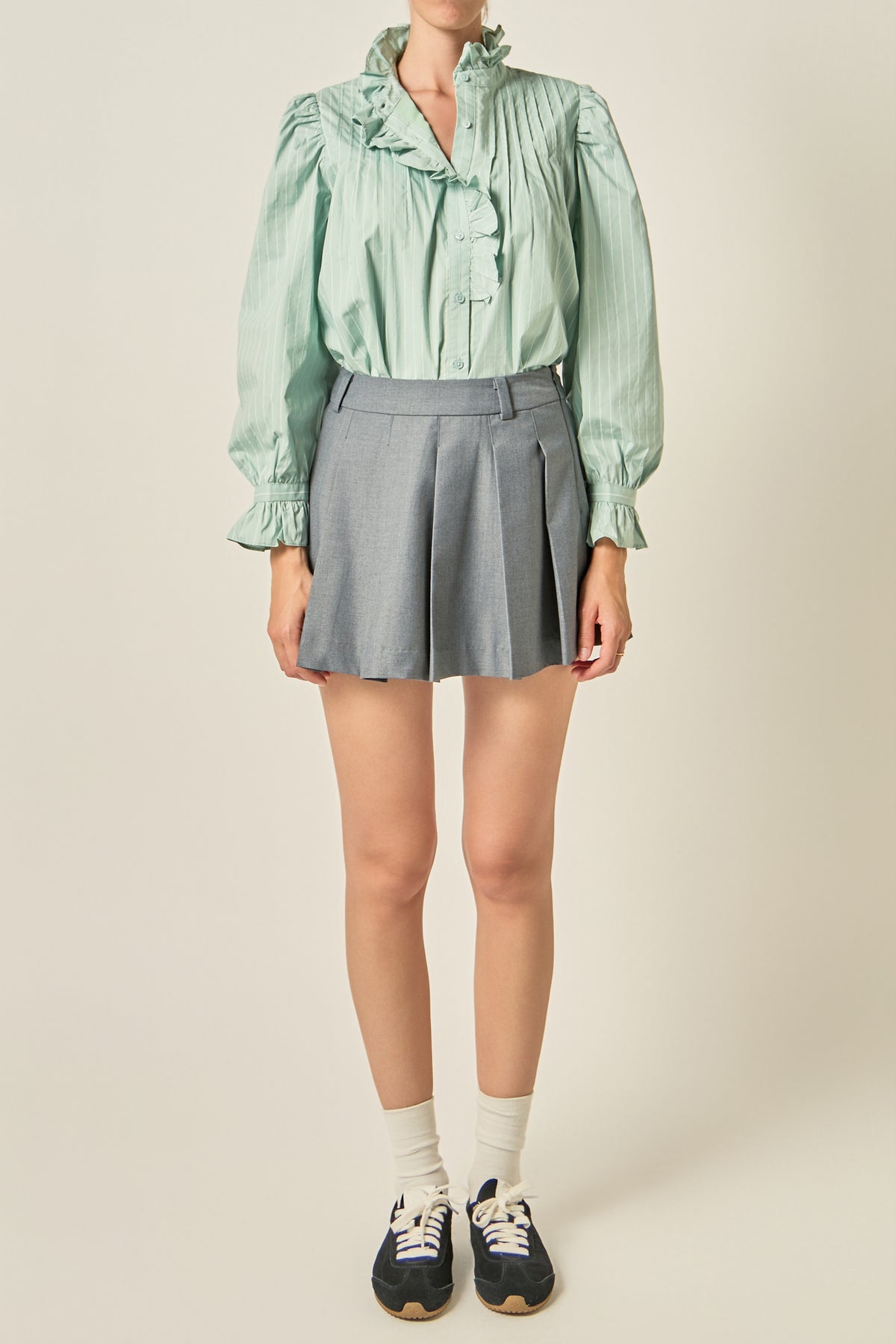 Ruffle Trim Striped Blouse