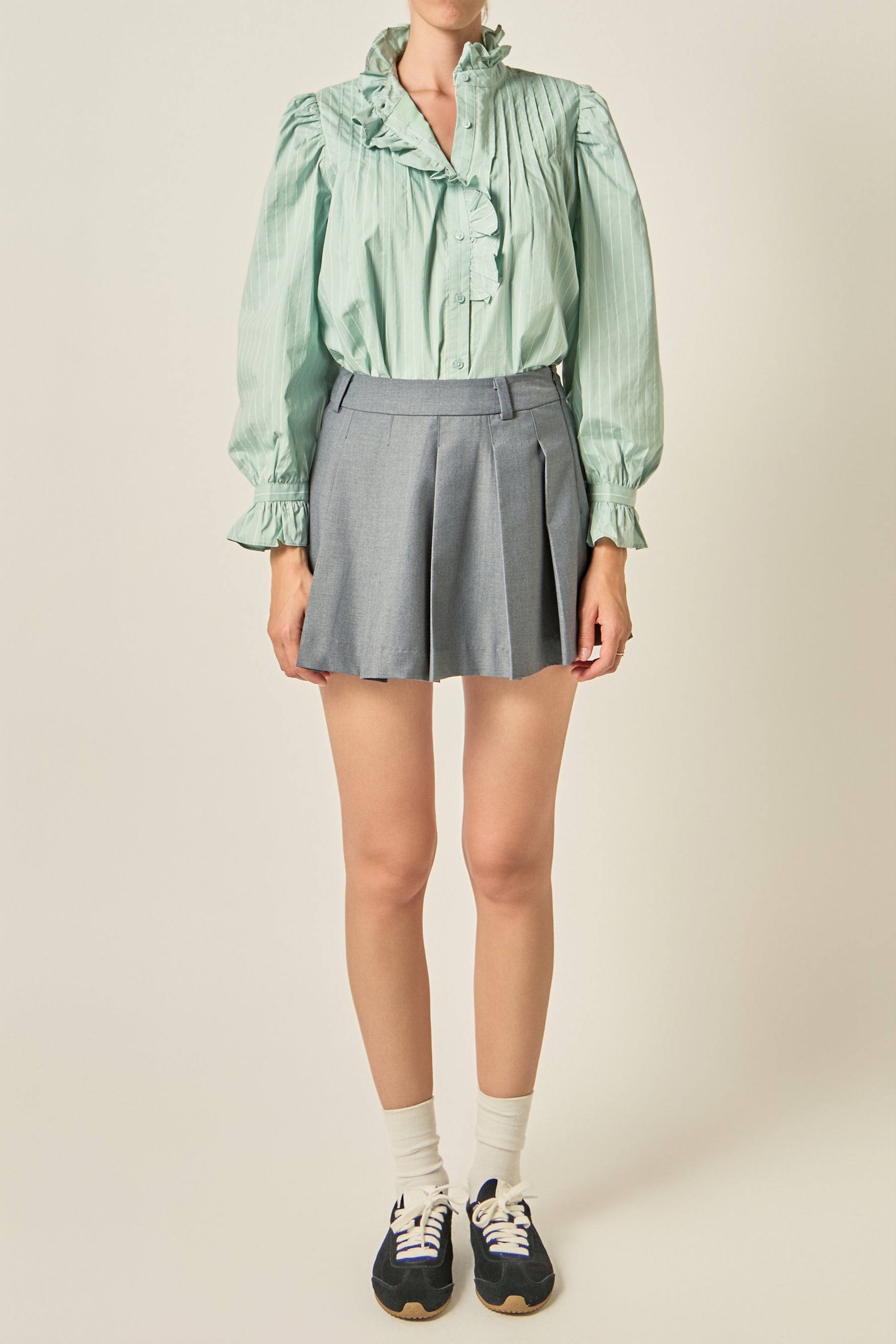 Ruffle Trim Striped Blouse