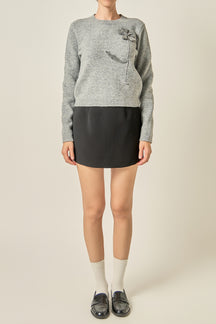 Floral Appliqué Knit Sweater