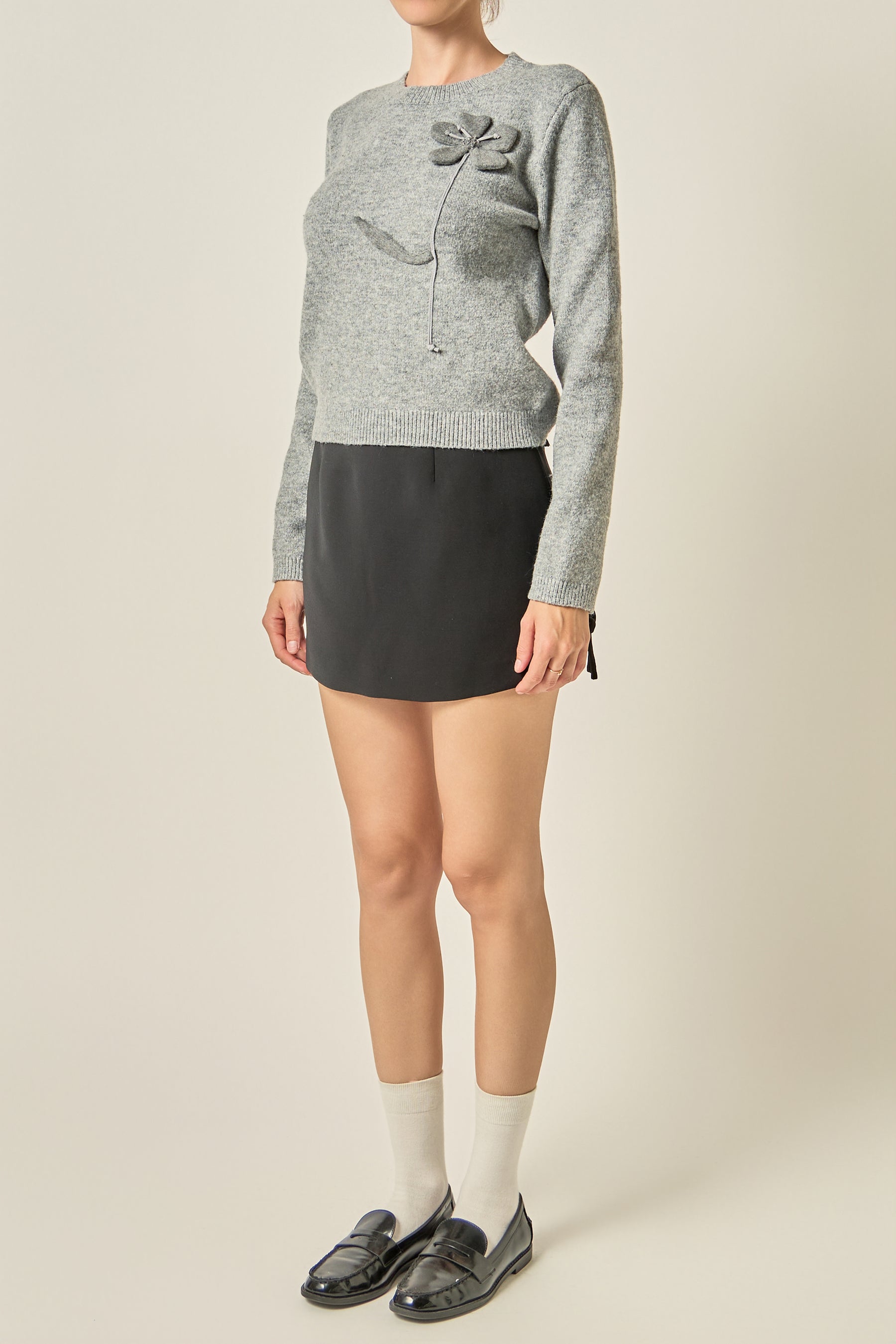 Floral Appliqué Knit Sweater