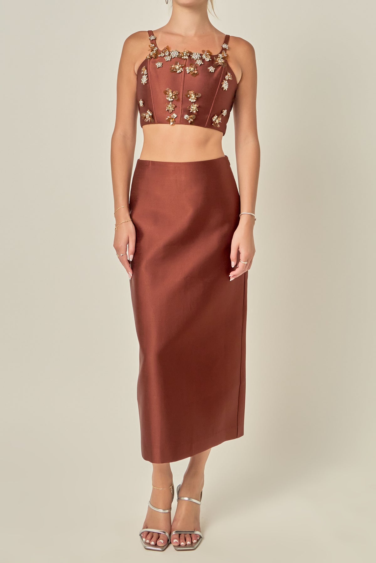 Crystal Embellished Satin Corset Top