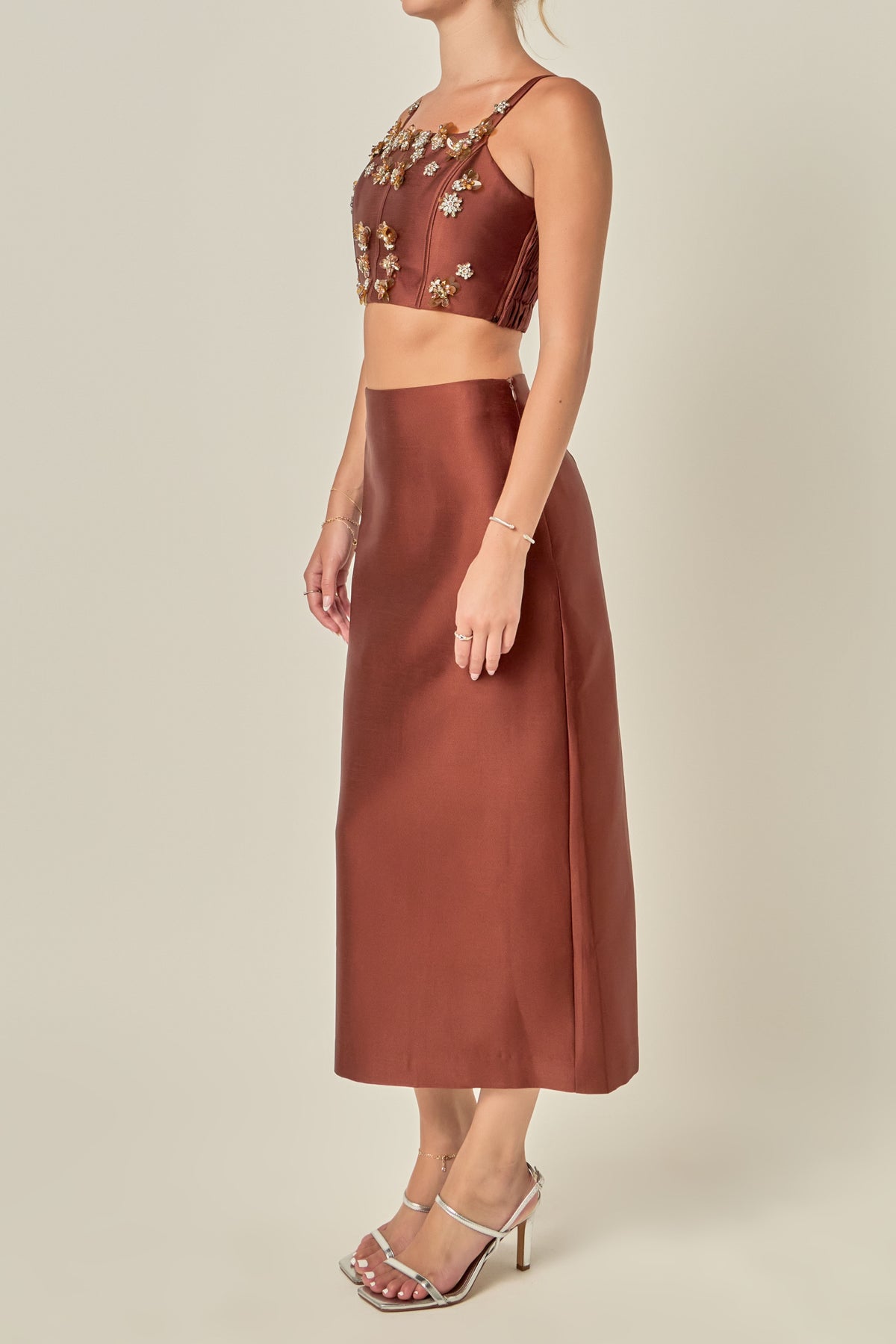 Crystal Embellished Satin Corset Top