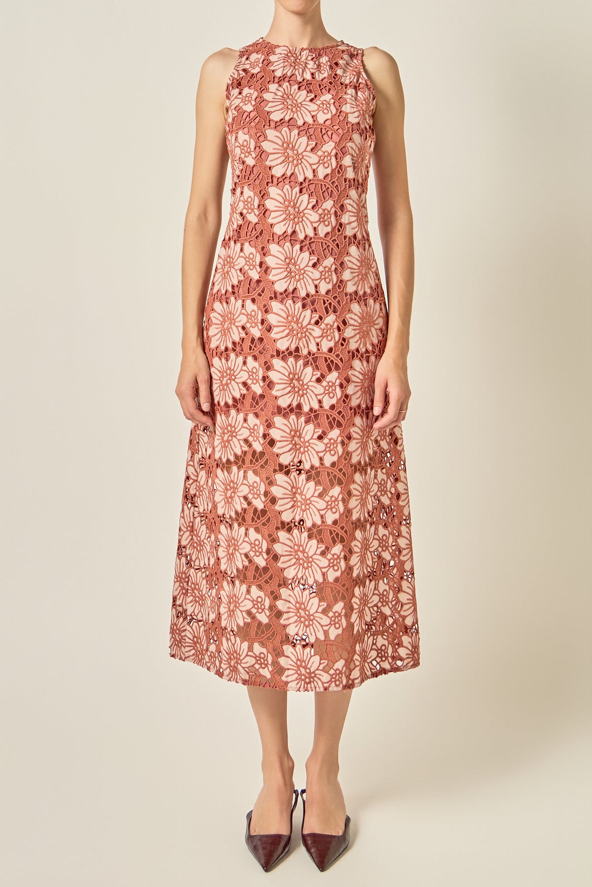 Floral Guipure Lace Midi Dress