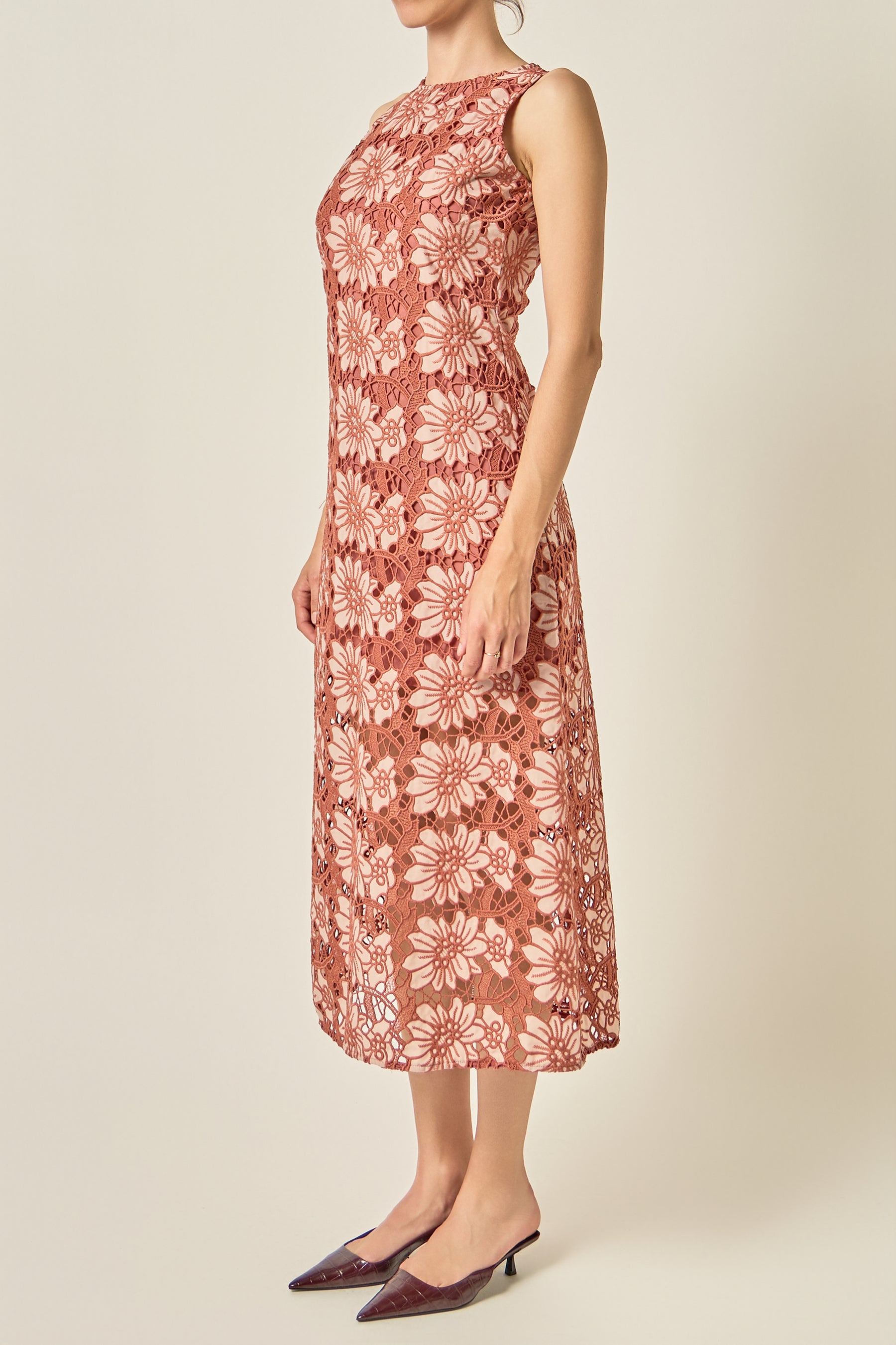 Floral Guipure Lace Midi Dress