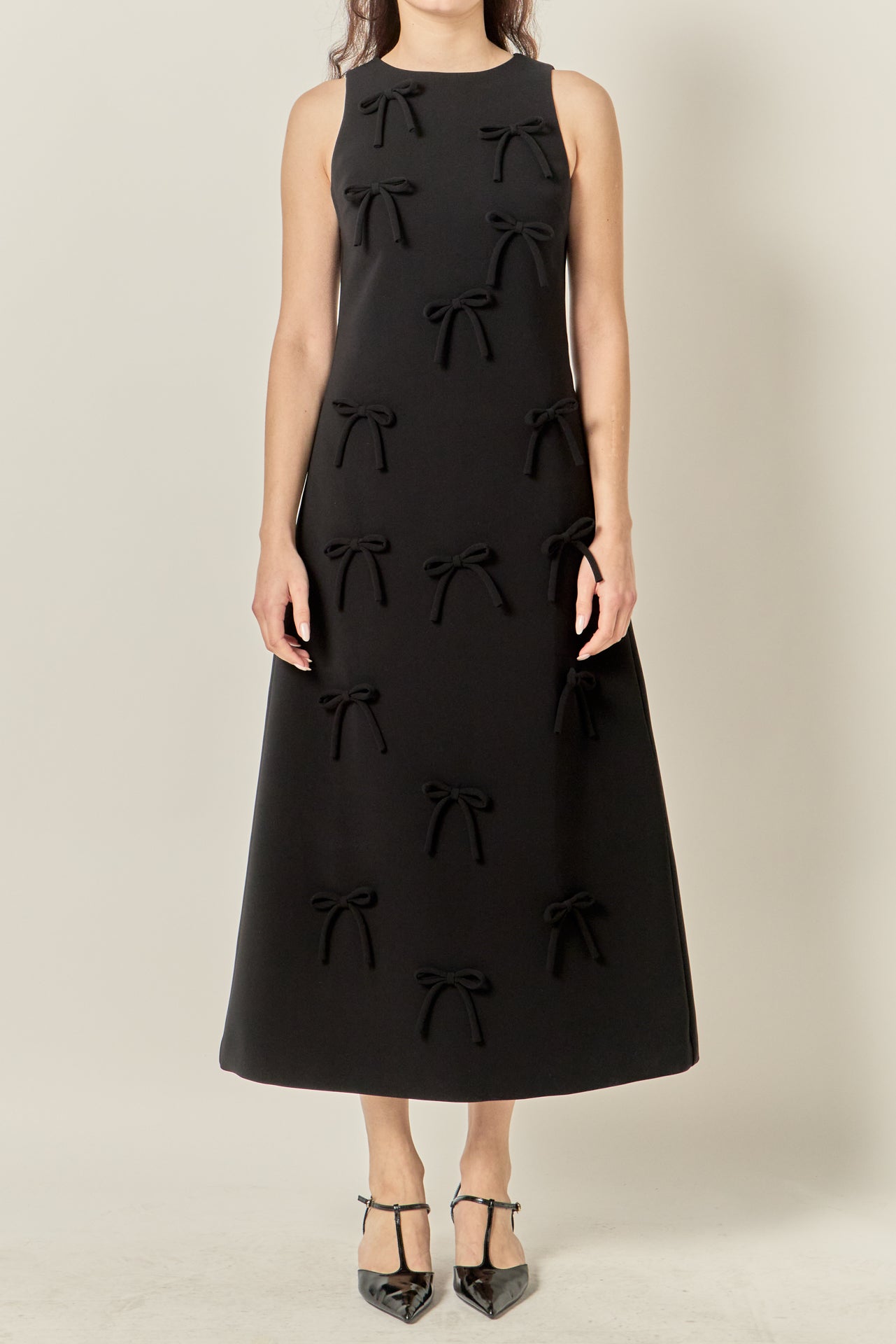 Bow Detailed Sleeveless Midi Dress