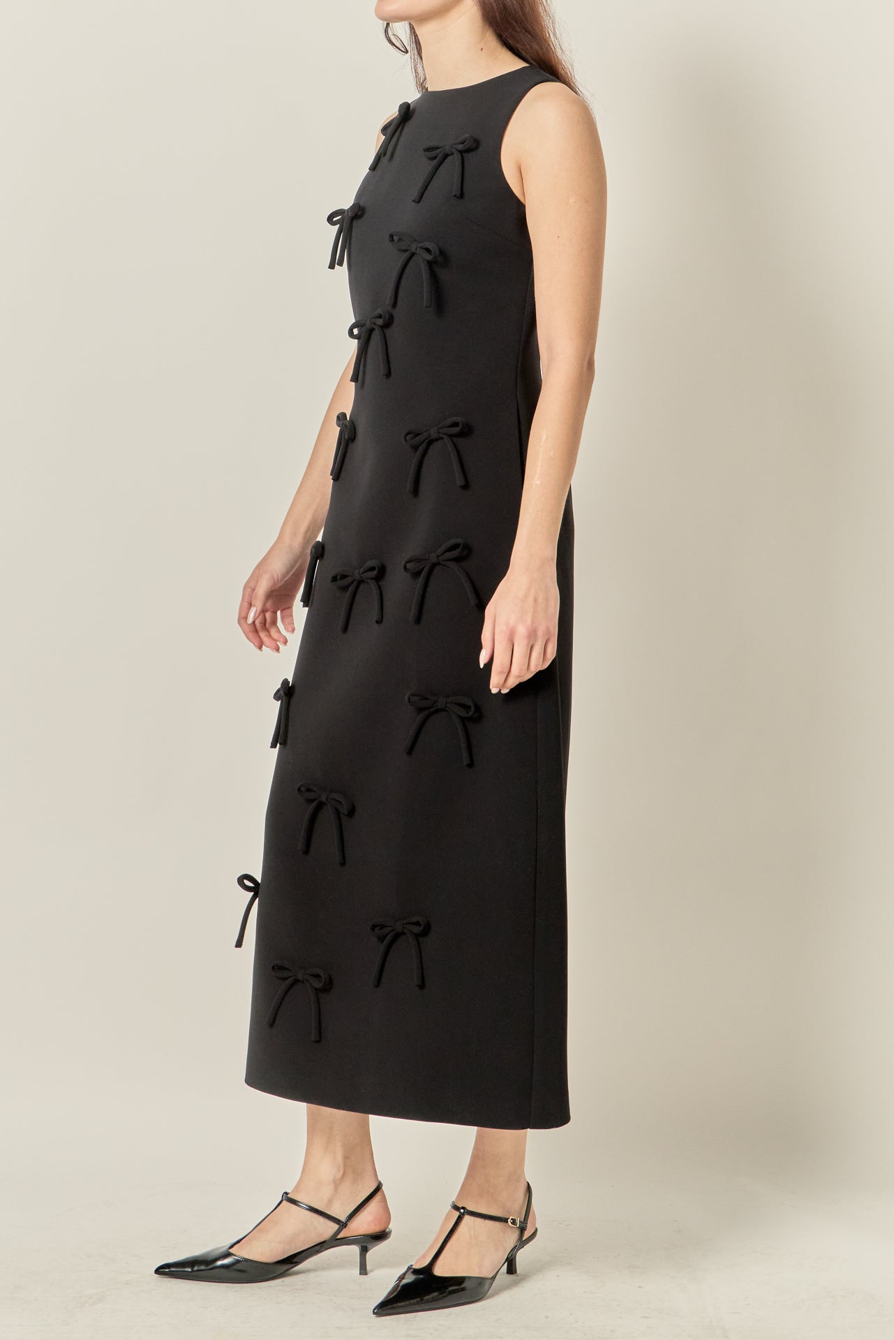 Bow Detailed Sleeveless Midi Dress