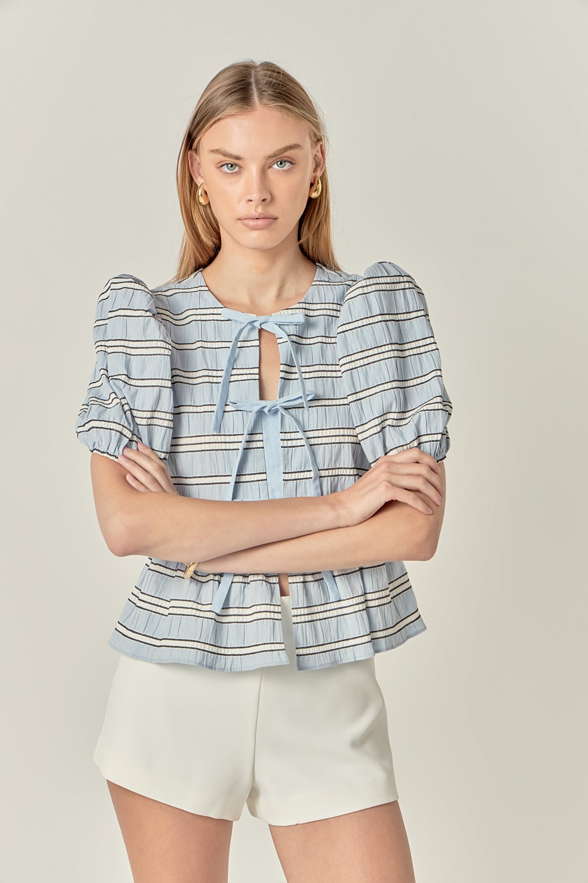 Bow Front Puff Sleeve Top