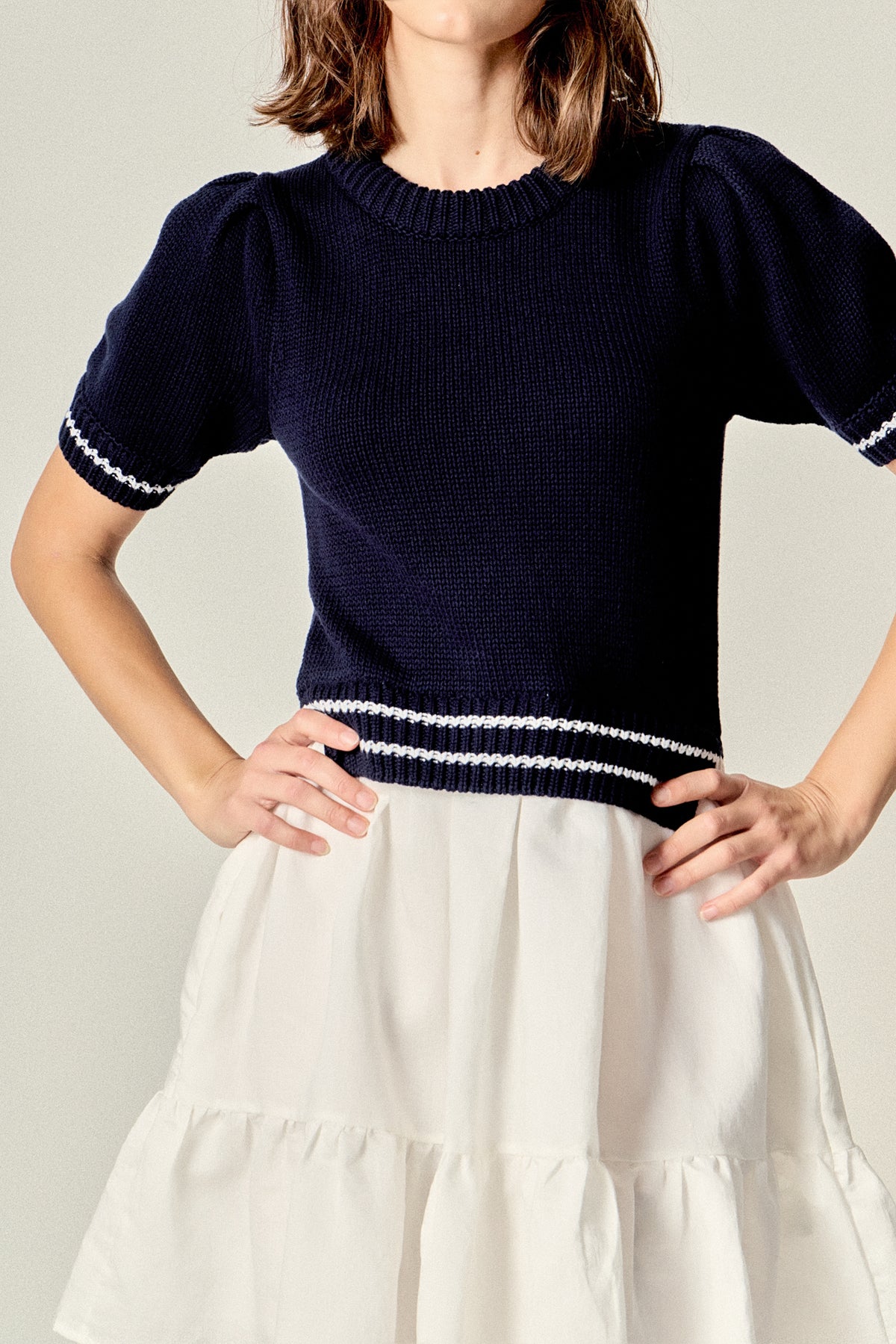Mixed Media Puff Sleeve Mini Dress