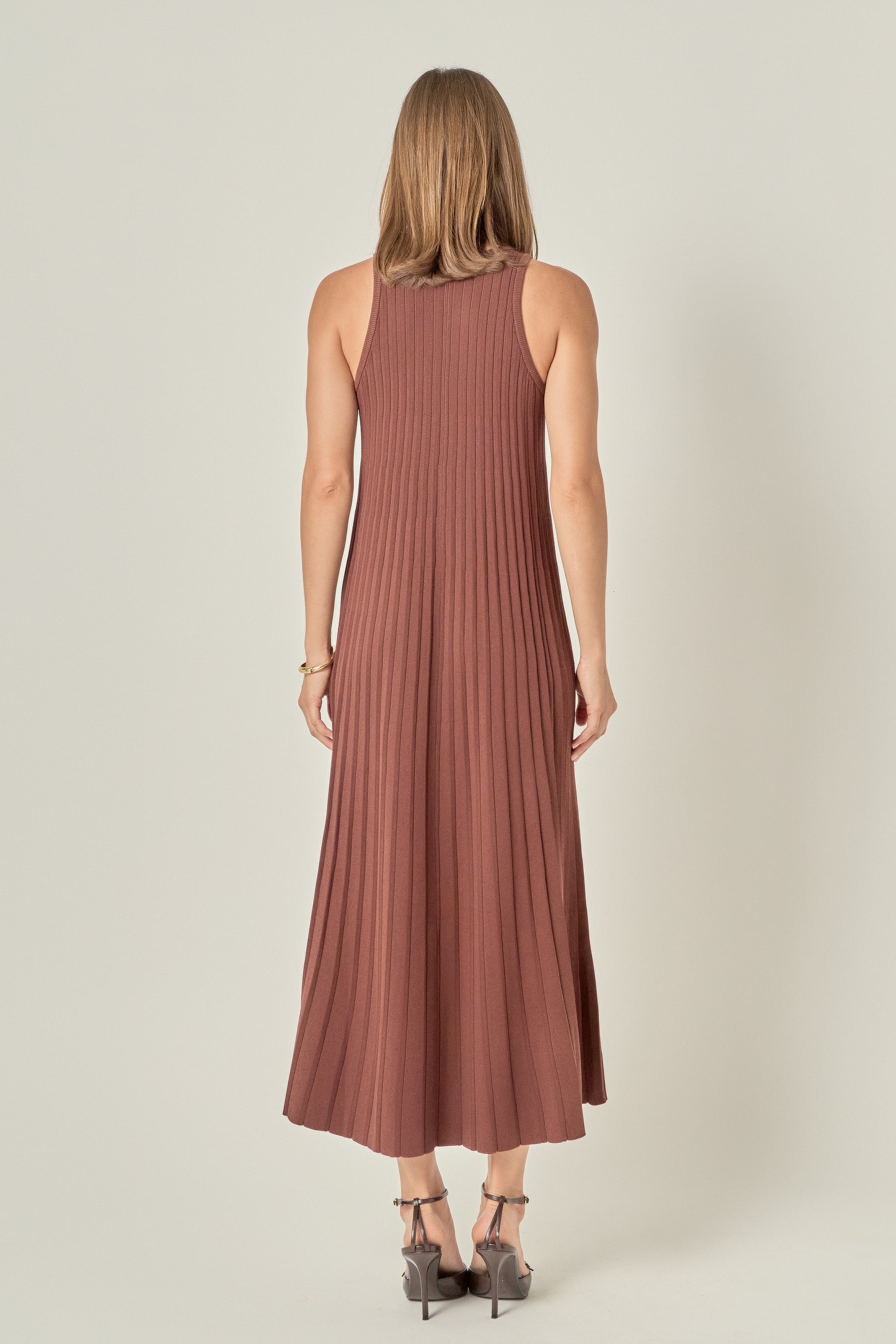 Pleated A-line Knit Midi Dress