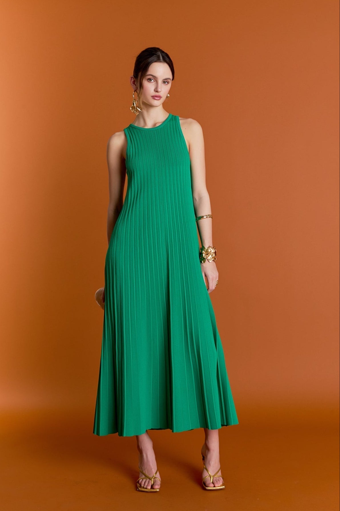 Gweneth Pleated A-Line Knit Midi Dress