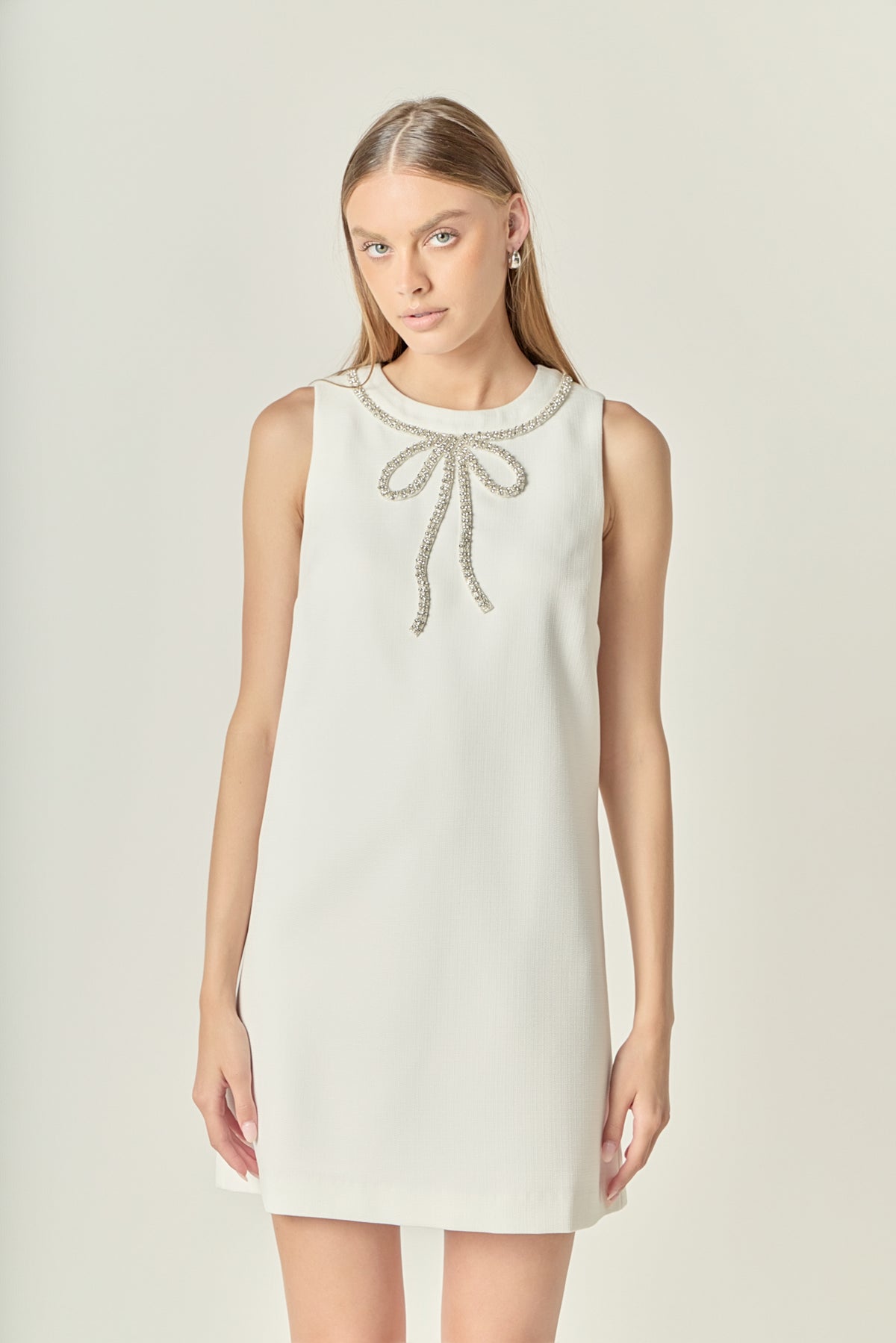 Rhinestone Bow Embellished Mini Dress