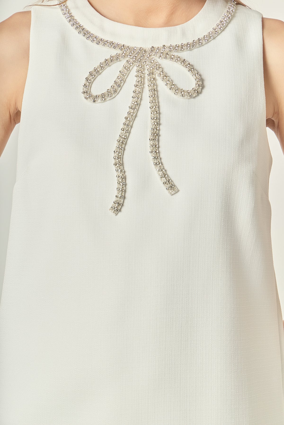 Rhinestone Bow Embellished Mini Dress