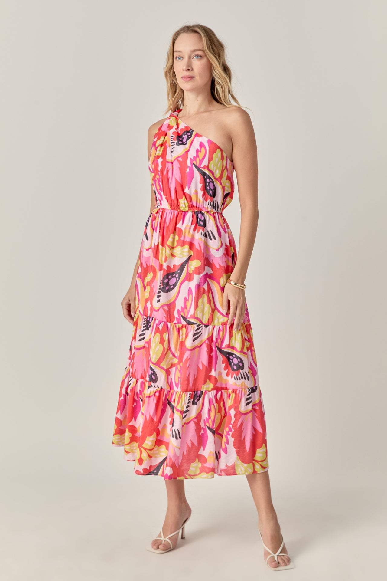 Print One Shoulder Long Dress