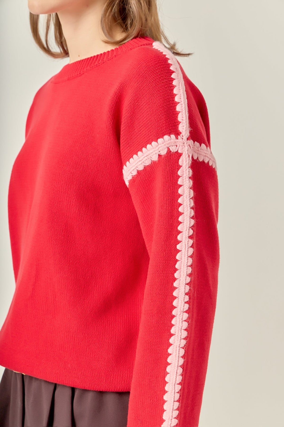 Stitch Detailed Crew Neck Knit