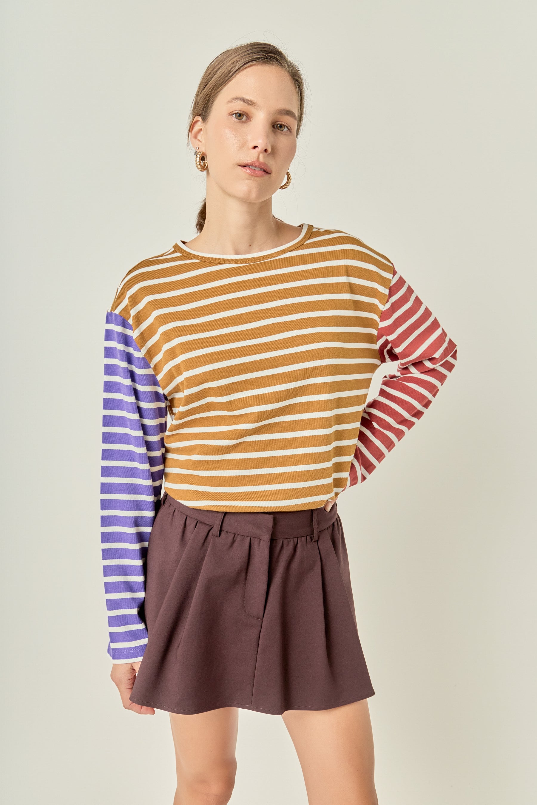 Striped Color Block Long Sleeve Tee