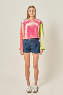 Striped Color Block Long Sleeve Tee