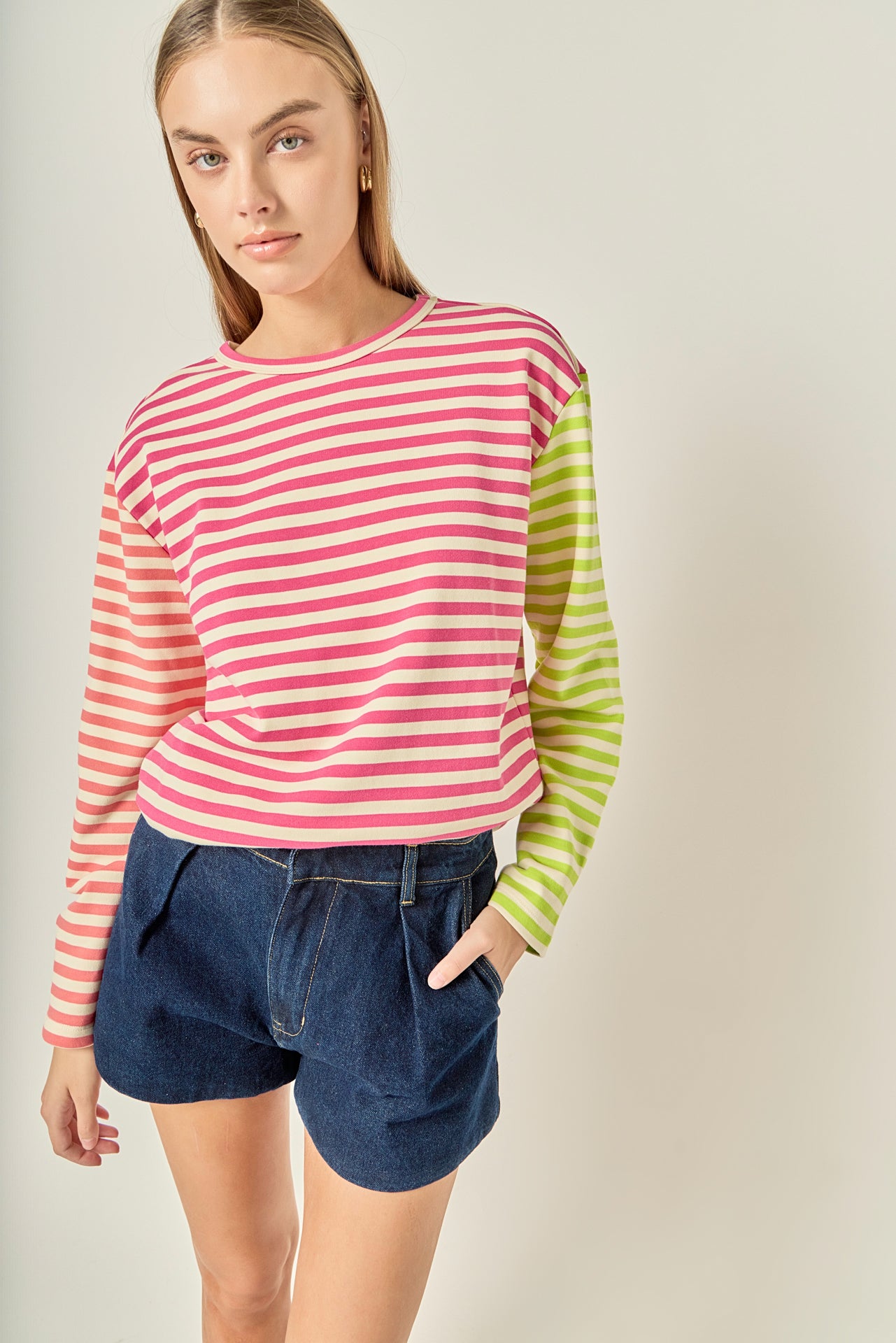 Striped Color Block Long Sleeve Tee