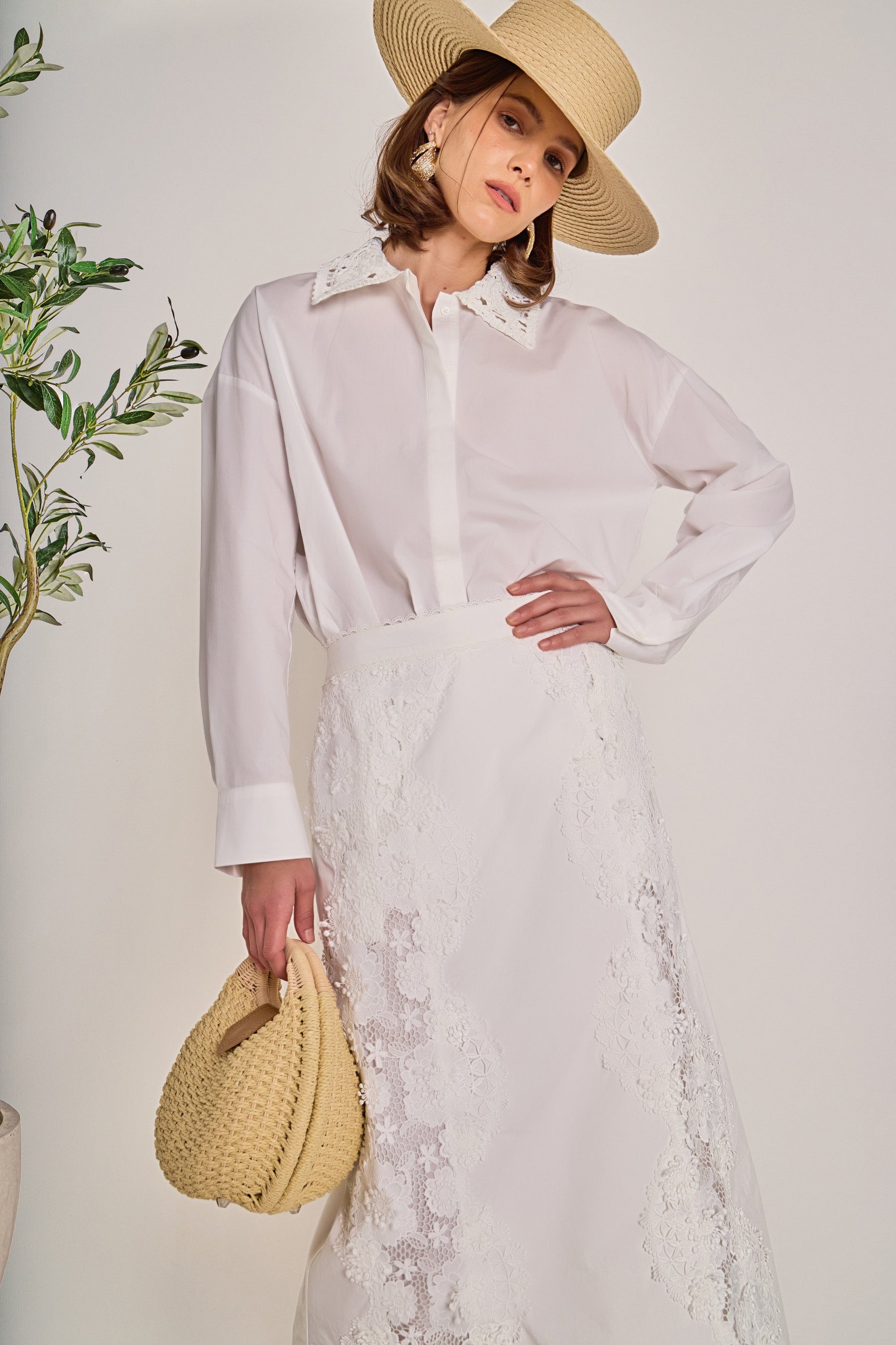 Crochet Collar Detailed Shirt