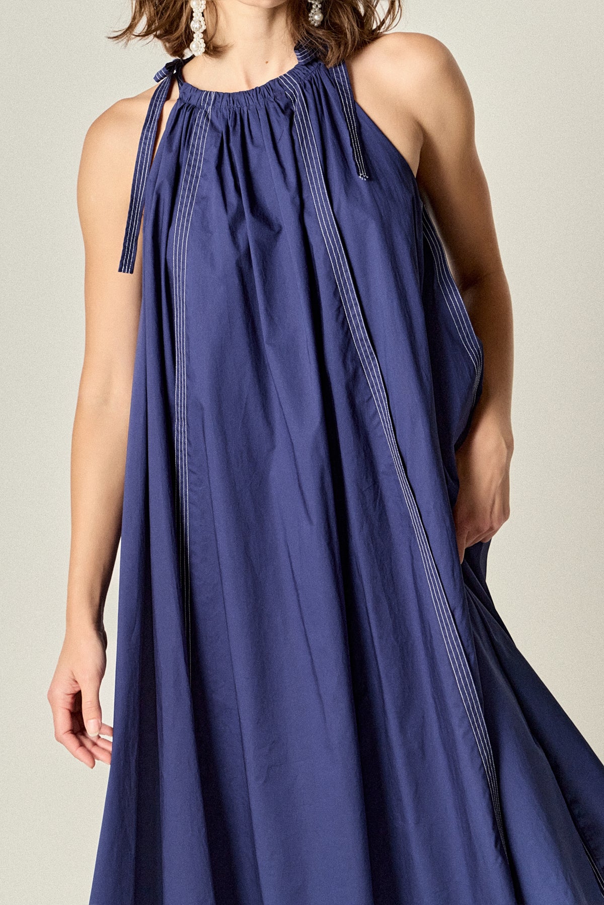 Halter Neck Tie Midi Dress