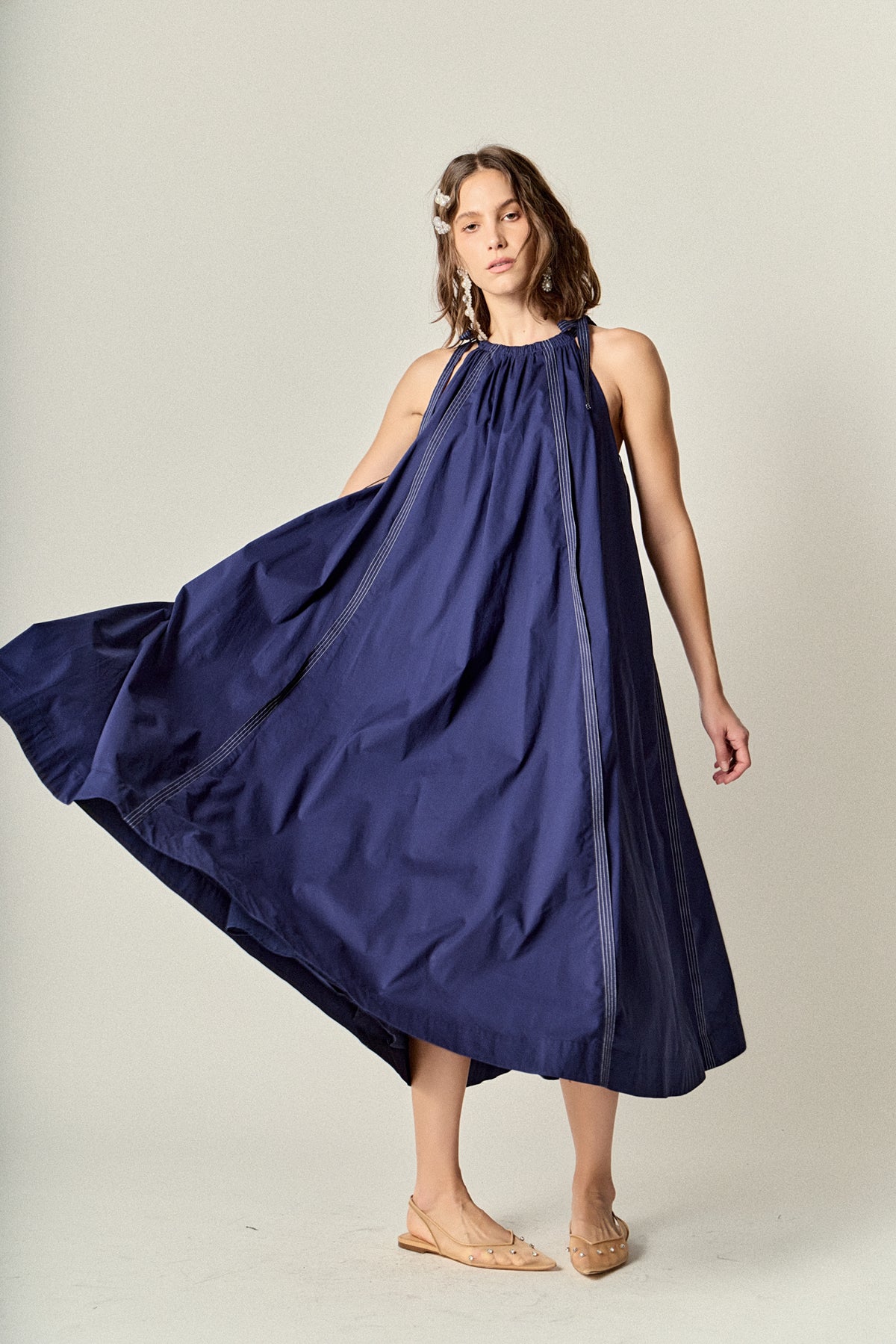 Halter Neck Tie Midi Dress