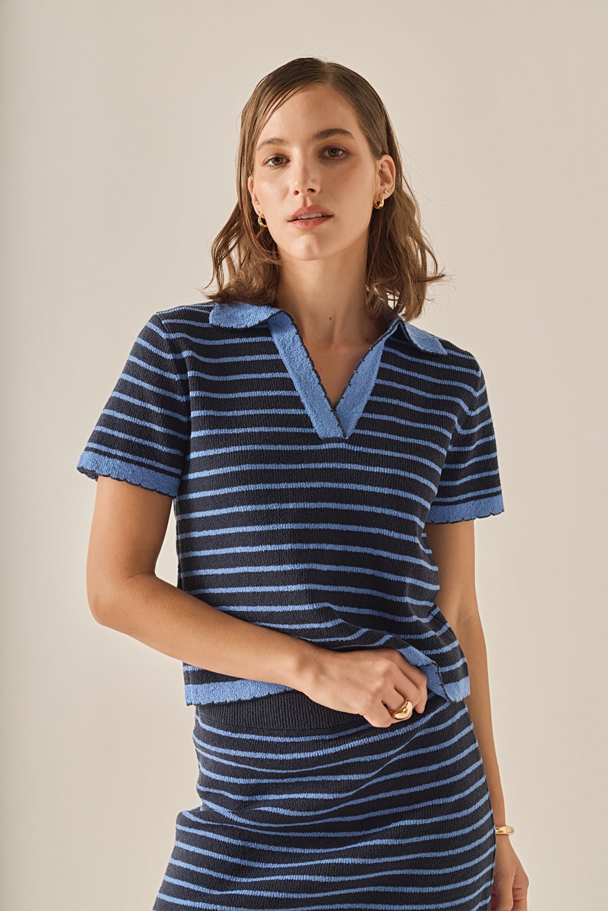 The Stripe Polo Scallop Sweater