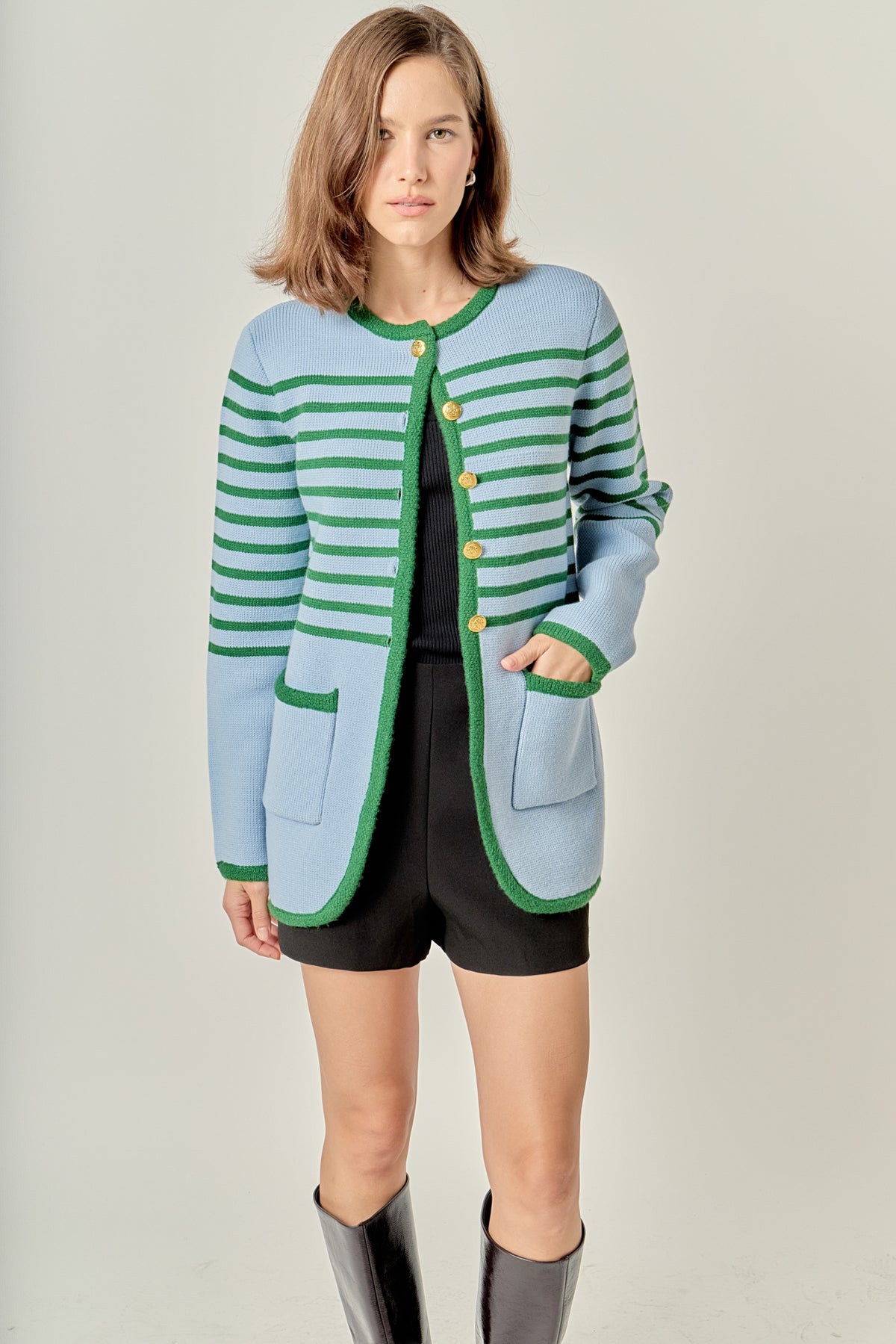 Knit Striped Sweater Cardigan