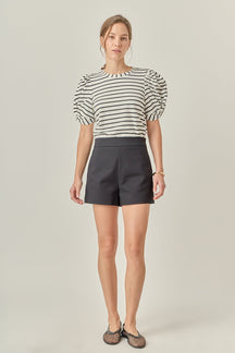 Striped Puff Sleeve Crewneck Top