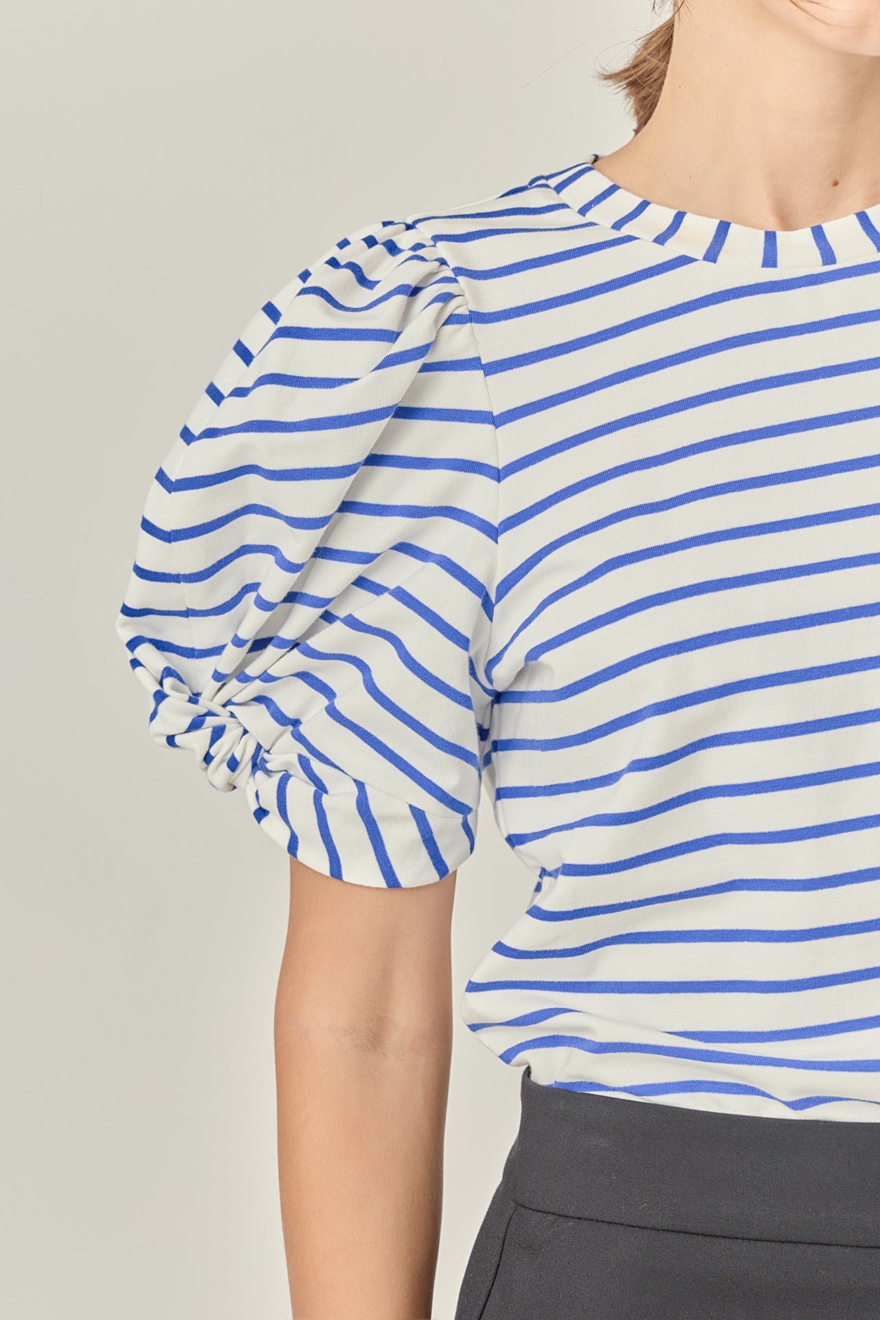 Striped Puff Sleeve Crewneck Top