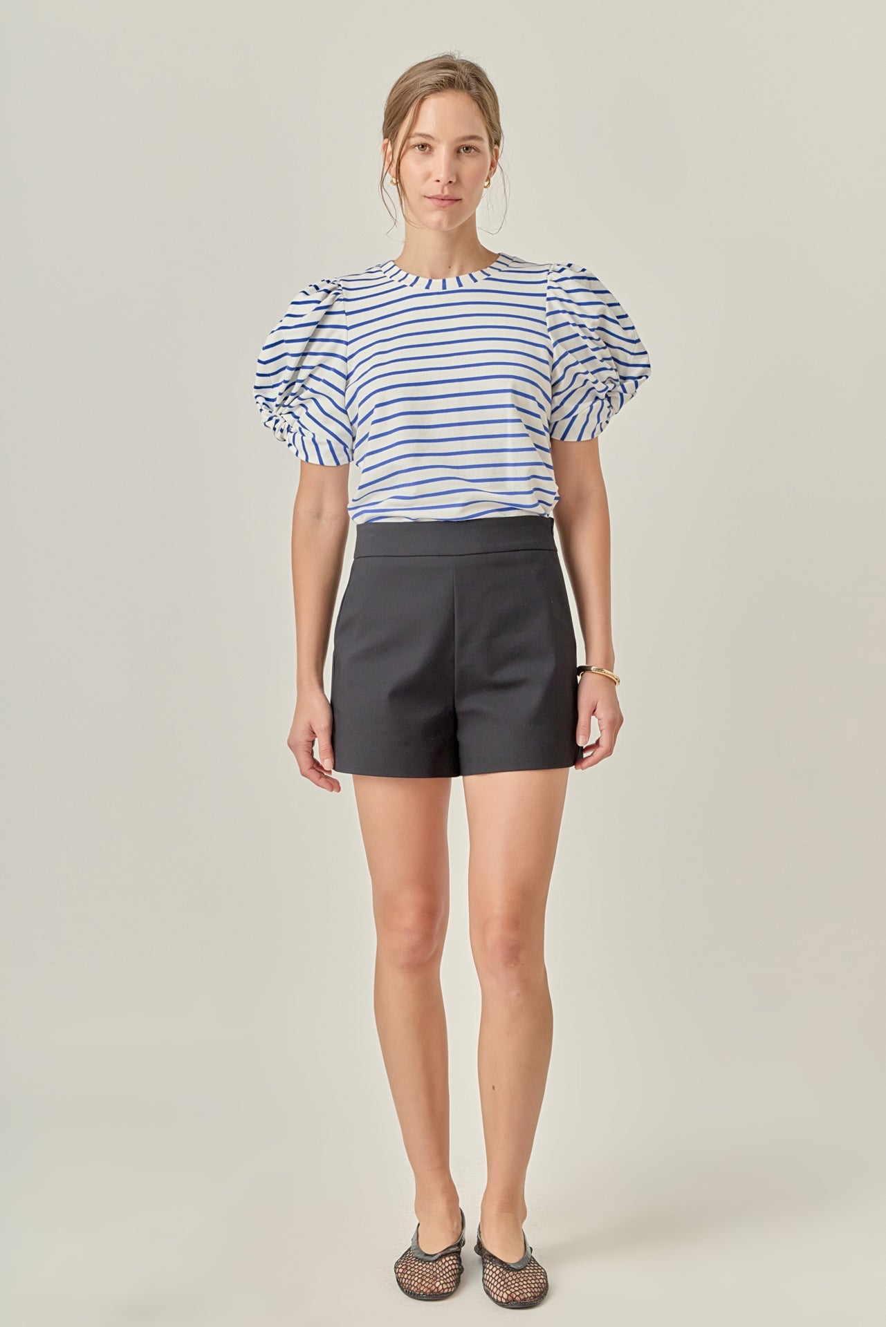 Striped Puff Sleeve Crewneck Top
