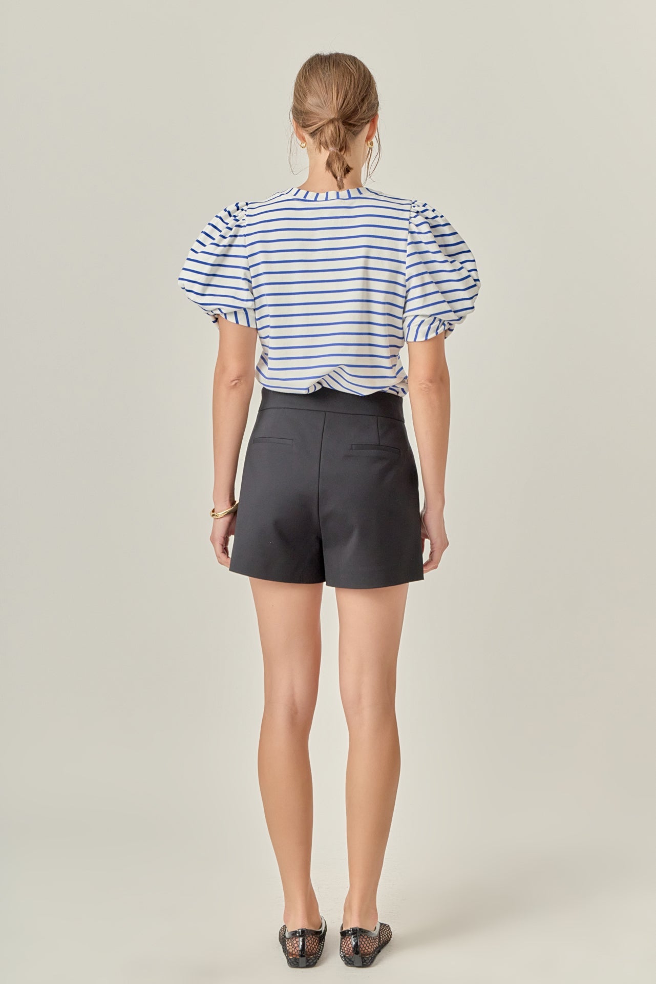 Striped Puff Sleeve Crewneck Top