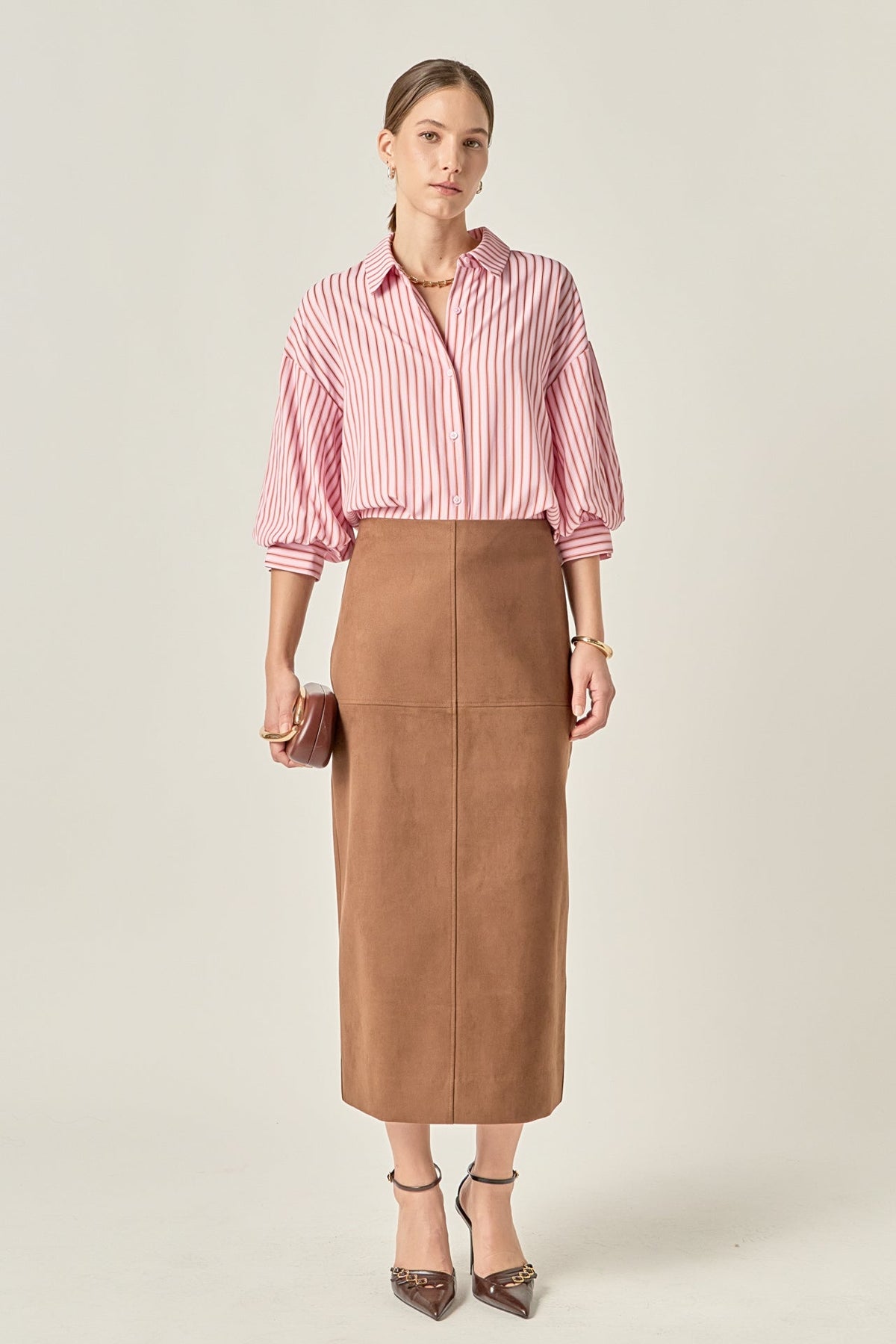 Faux Suede Midi Skirt