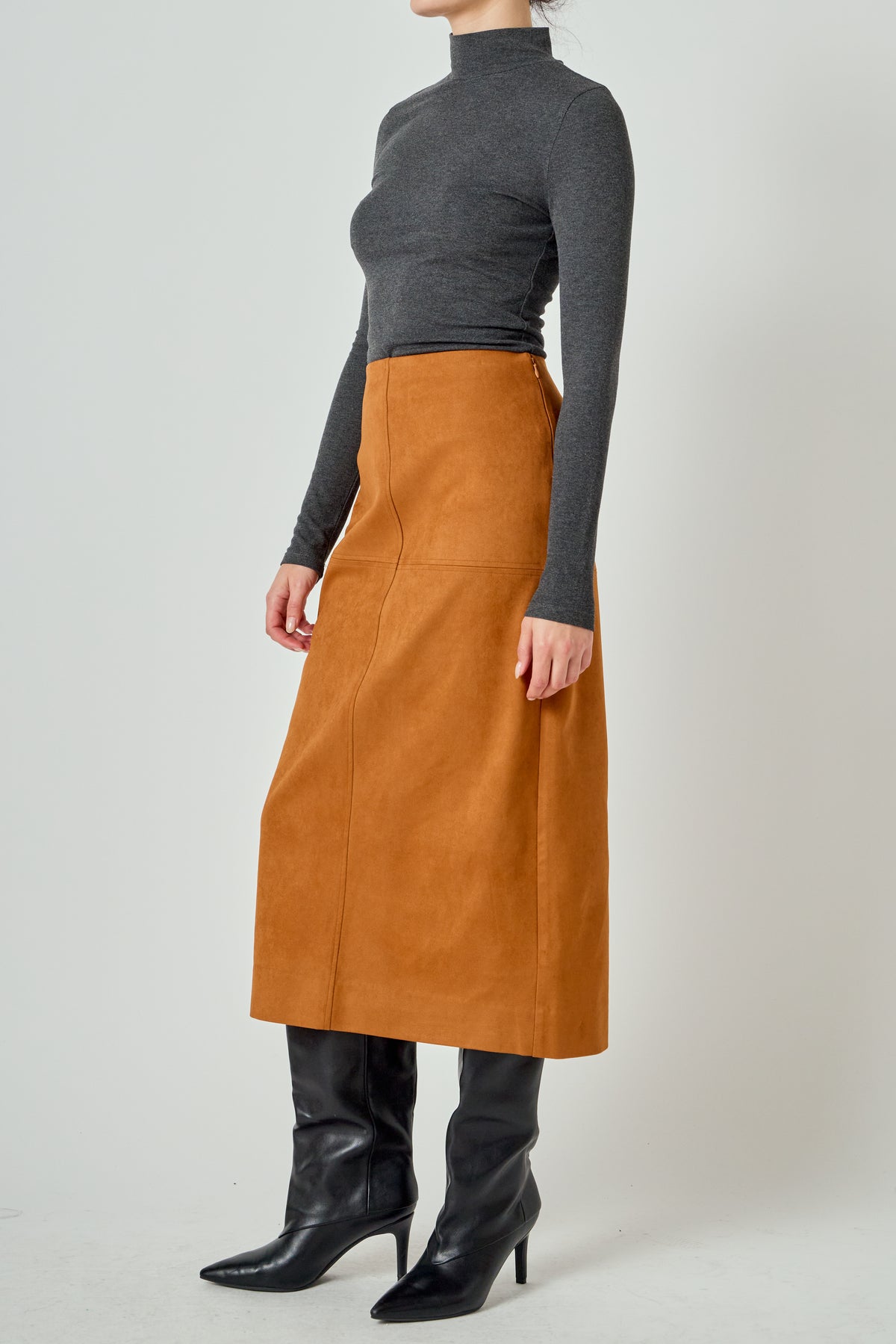 Faux Suede Midi Skirt