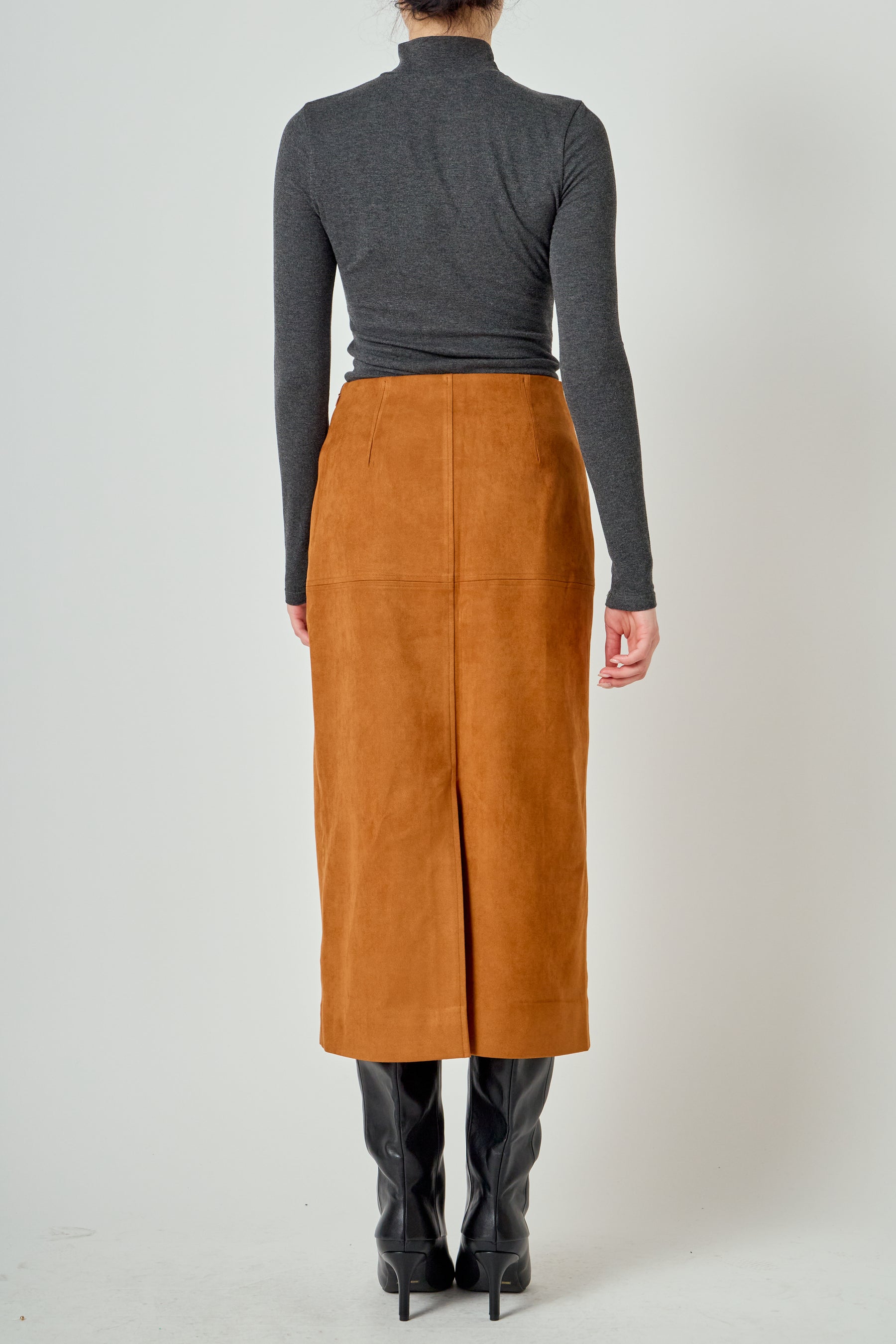 Faux Suede Midi Skirt