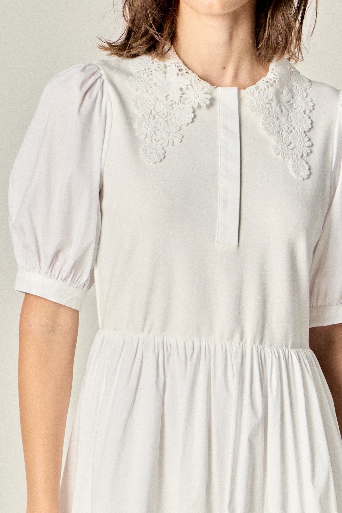 Mixed Media Embroidered Collar Midi Dress