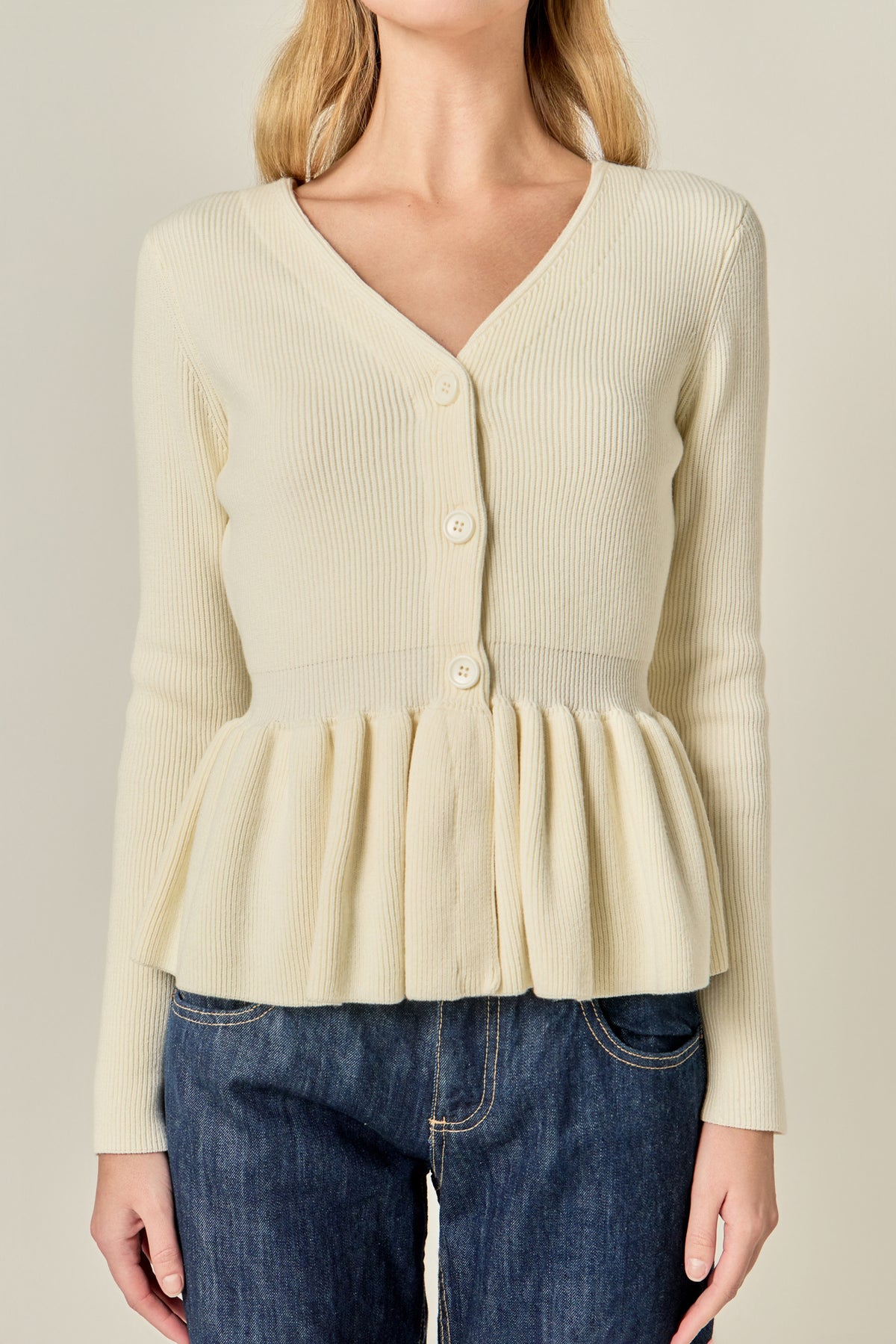 Peplum Knit Long Sleeve Vest