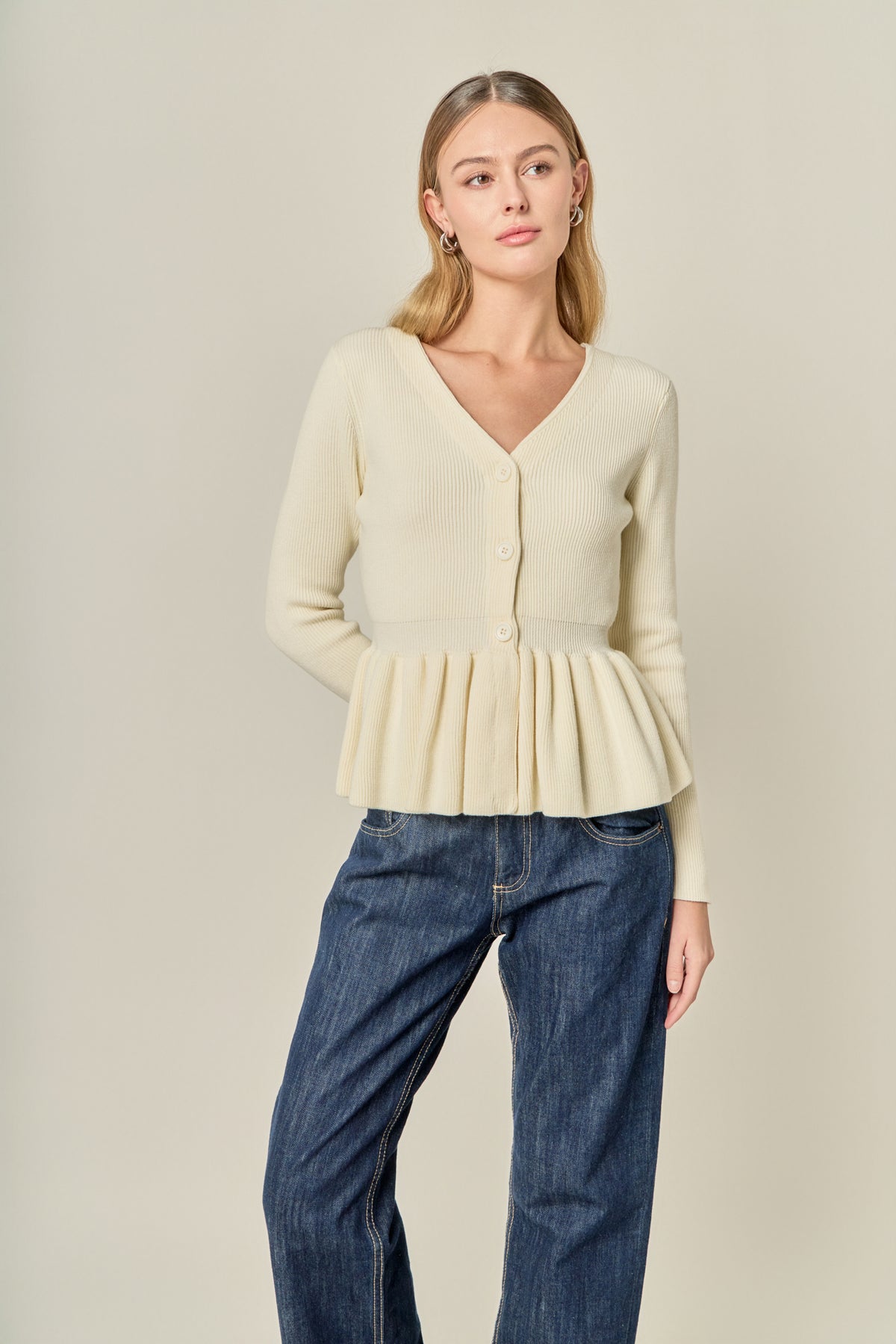 Peplum Knit Long Sleeve Vest