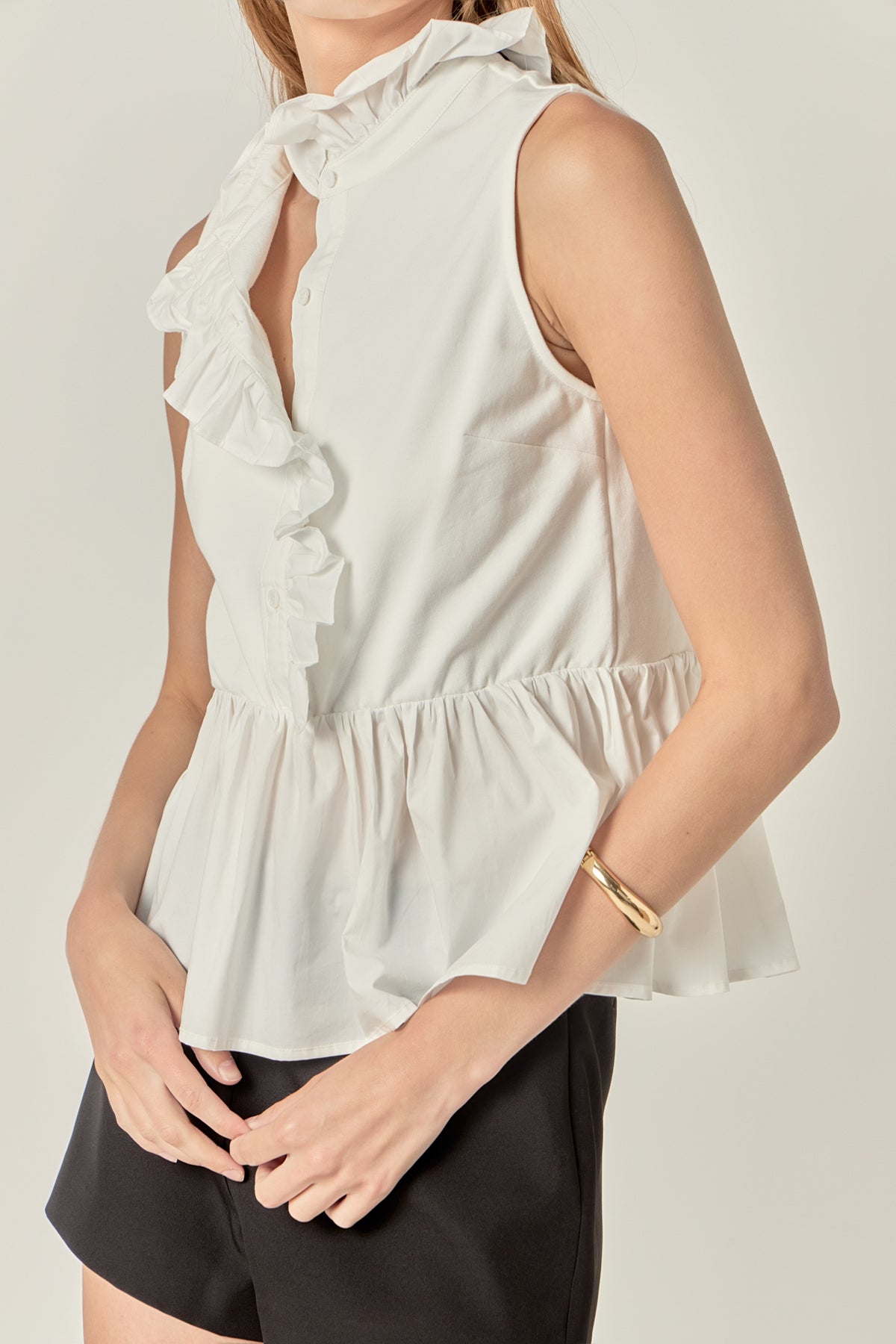 Sleeveless Ruffle Peplum Mixed Media Top