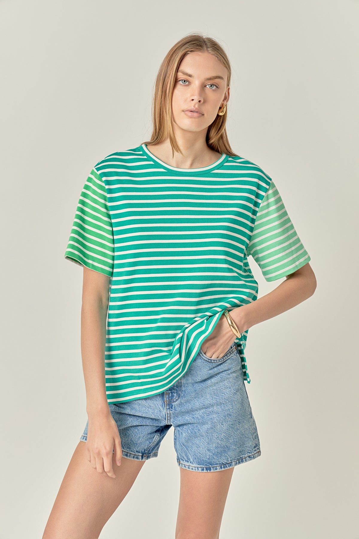 Stripe Color Block Short Sleeve Shirt