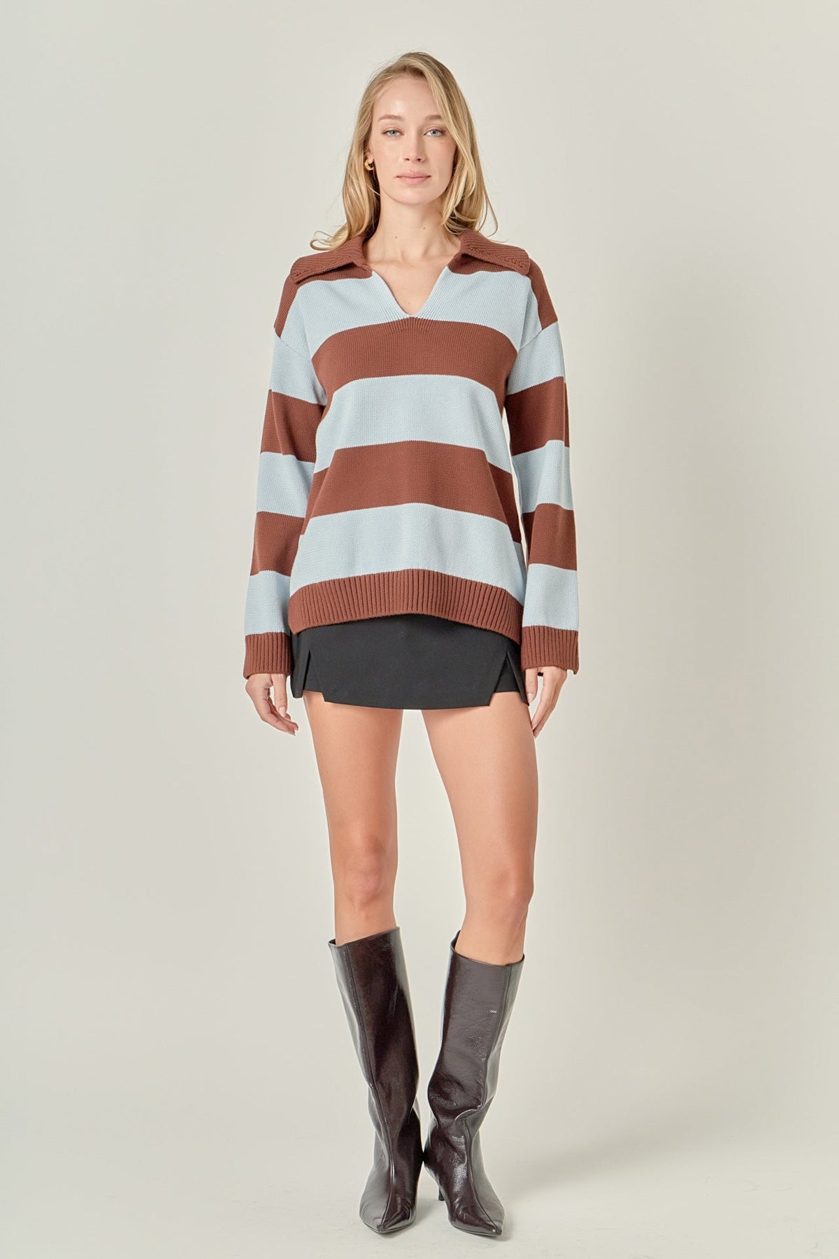 Striped Rugby Collared Sweater