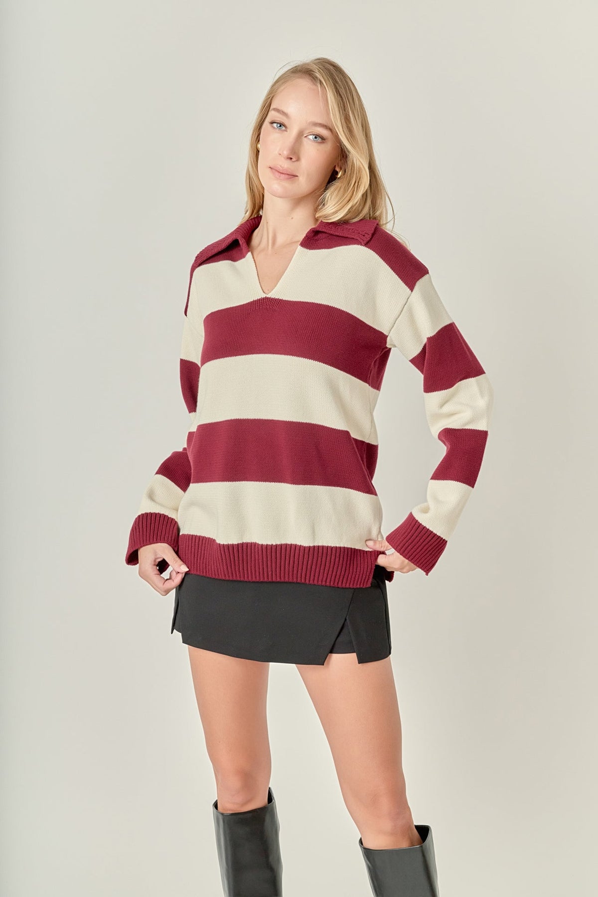 Striped Rugby Collared Sweater