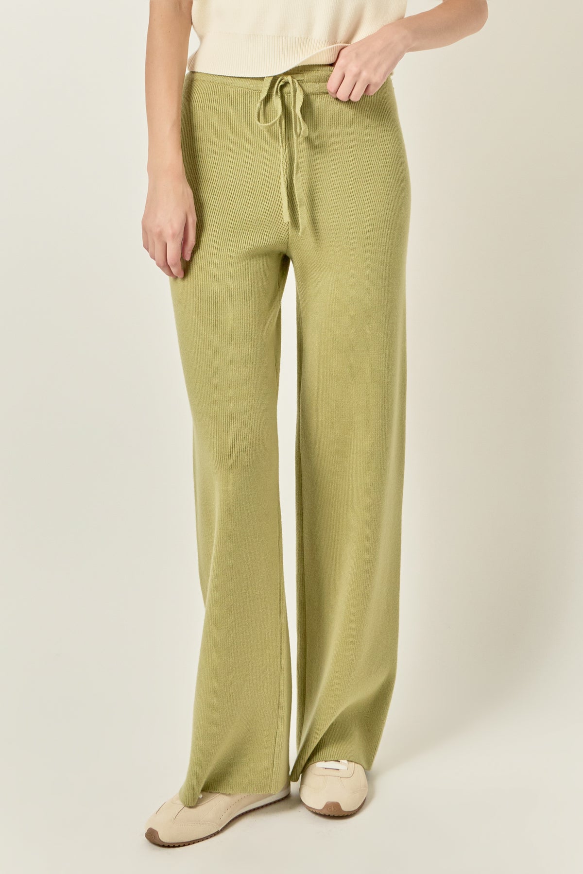 Ribbed Knit Drawstring Wide Leg Pants