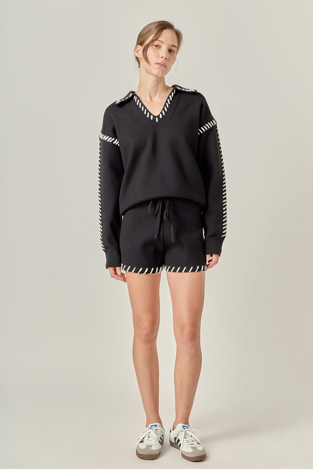 Stitch Detail Knit Collar Top