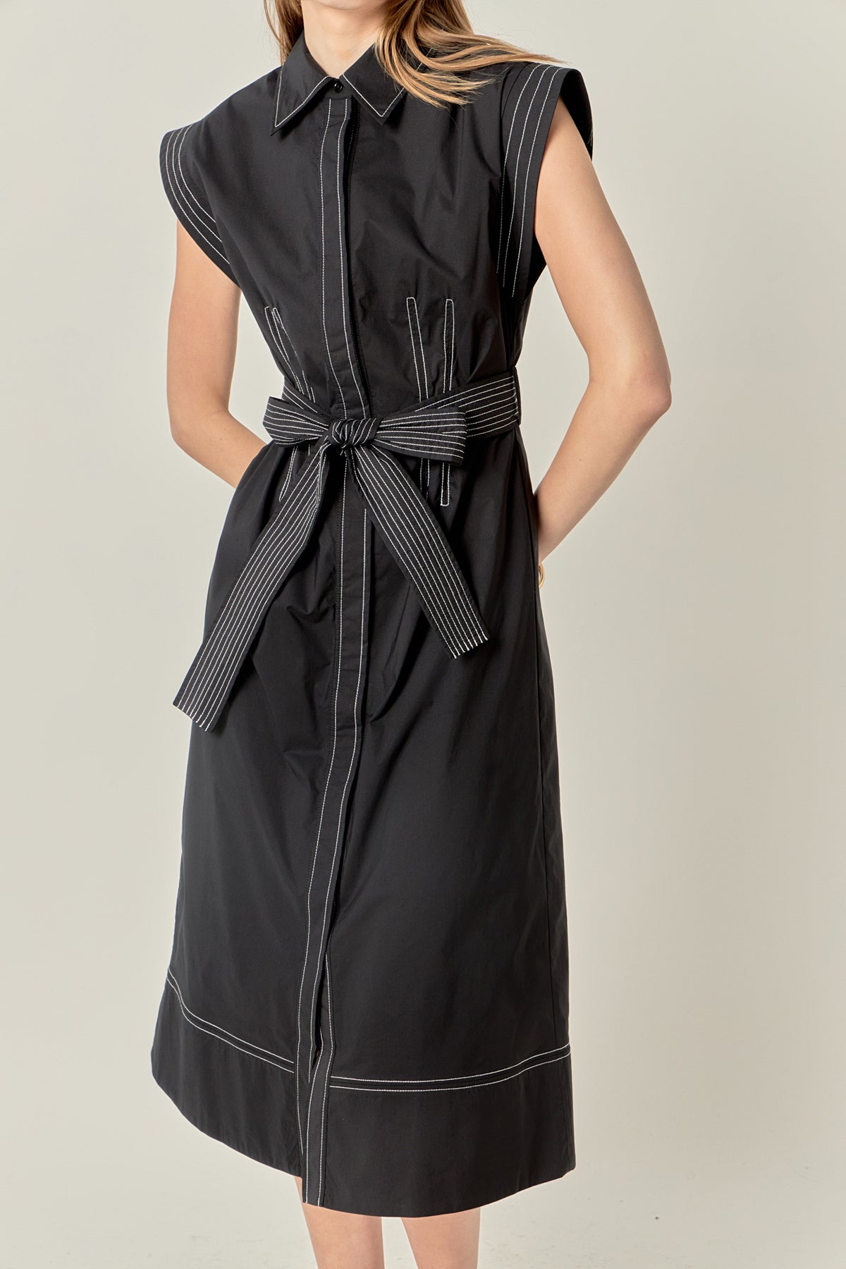 Contrast Stitch Shirt Midi Dress