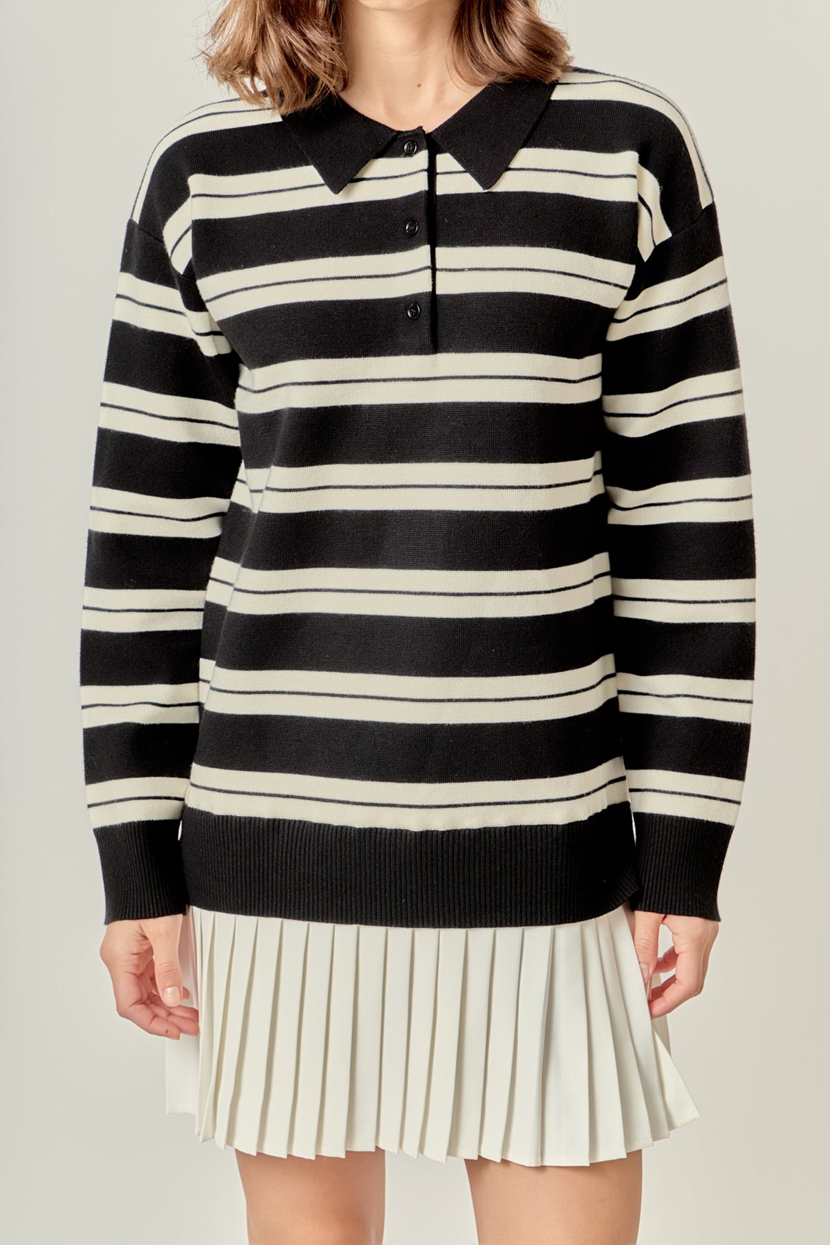 Stripe Polo Mixed Media Mini Dress