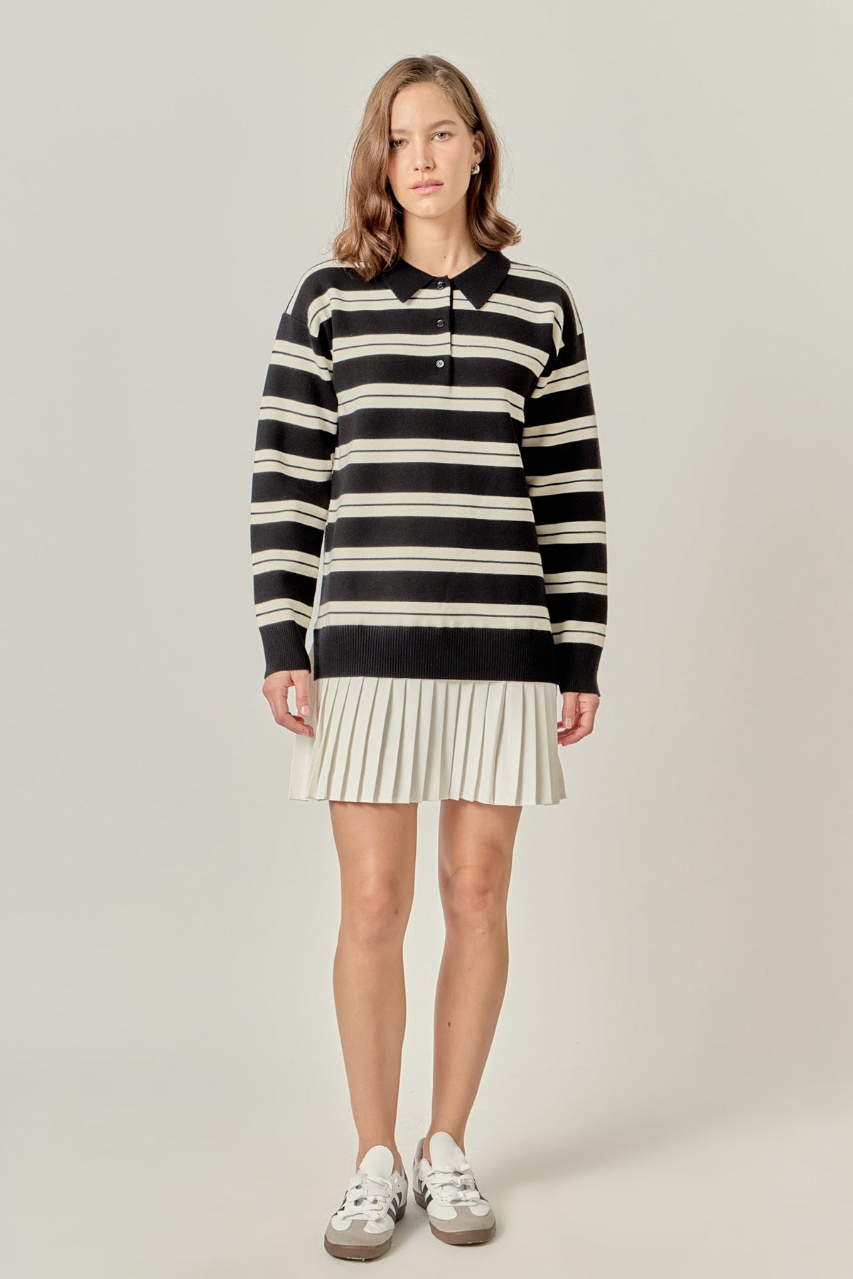 Stripe Polo Mixed Media Mini Dress
